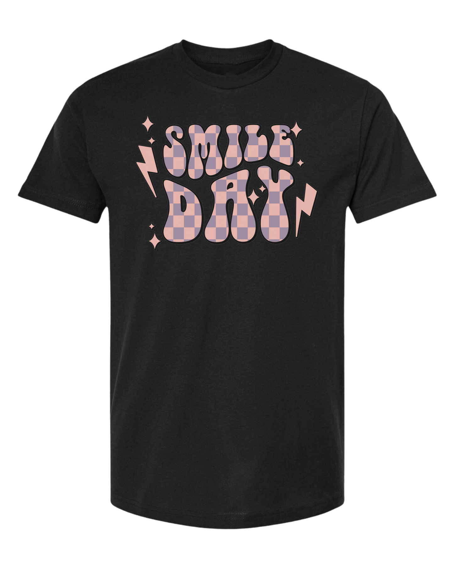Groovy font large "SMILE DAY" graphic Unisex crew-neck graphic tee Black