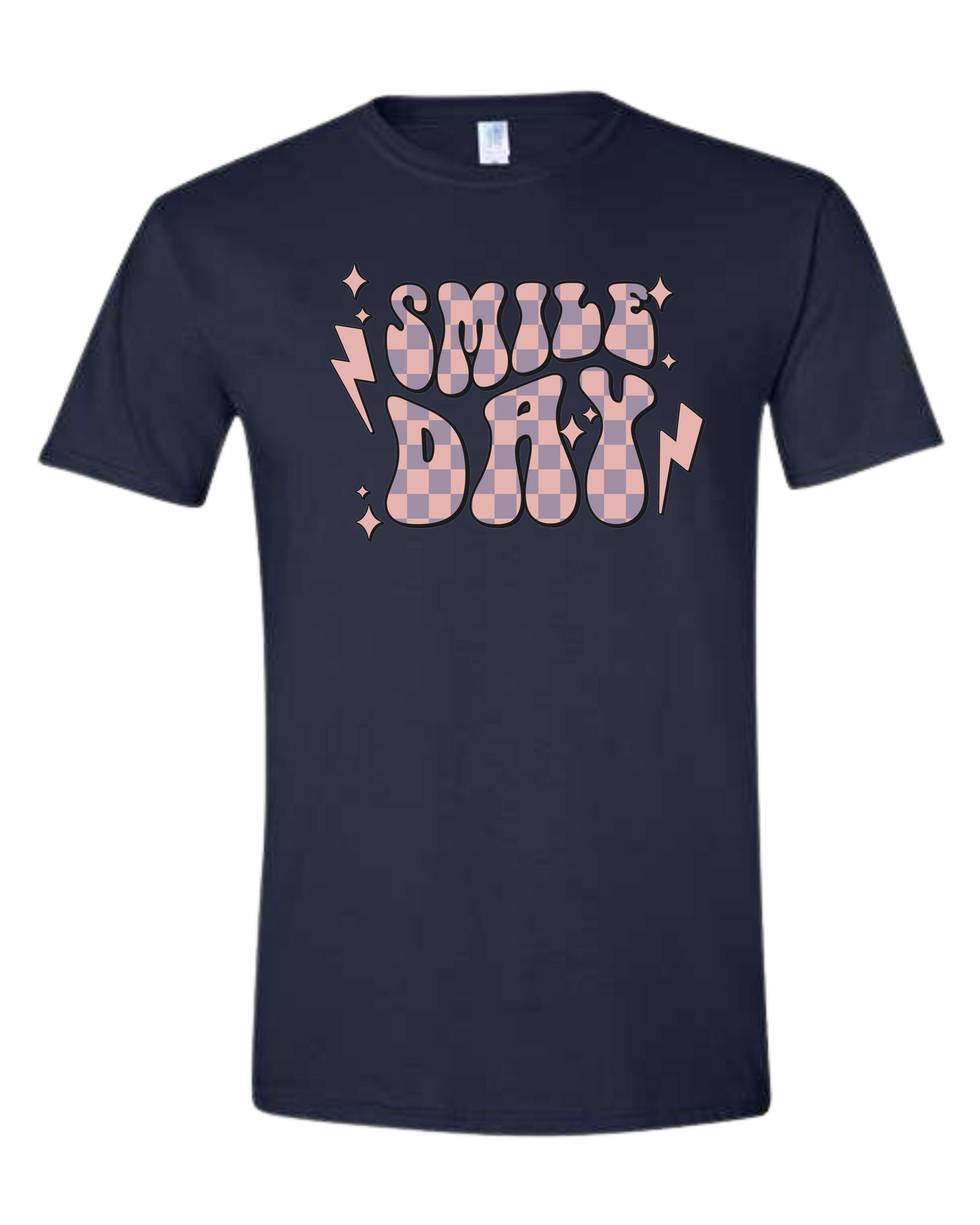 Groovy font large "SMILE DAY" graphic Unisex crew-neck graphic tee Navy Blue