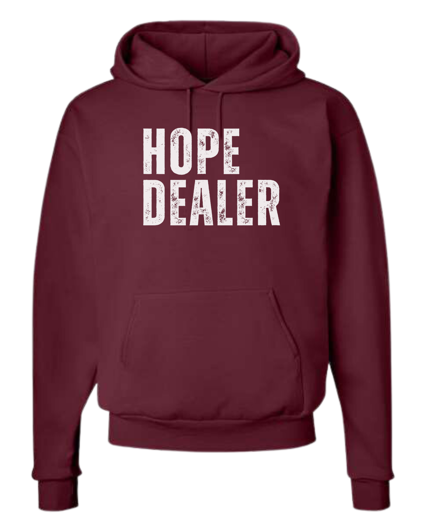 HOPE DEALER distressed font graphic tee Unisex Classic Hoodie Maroon