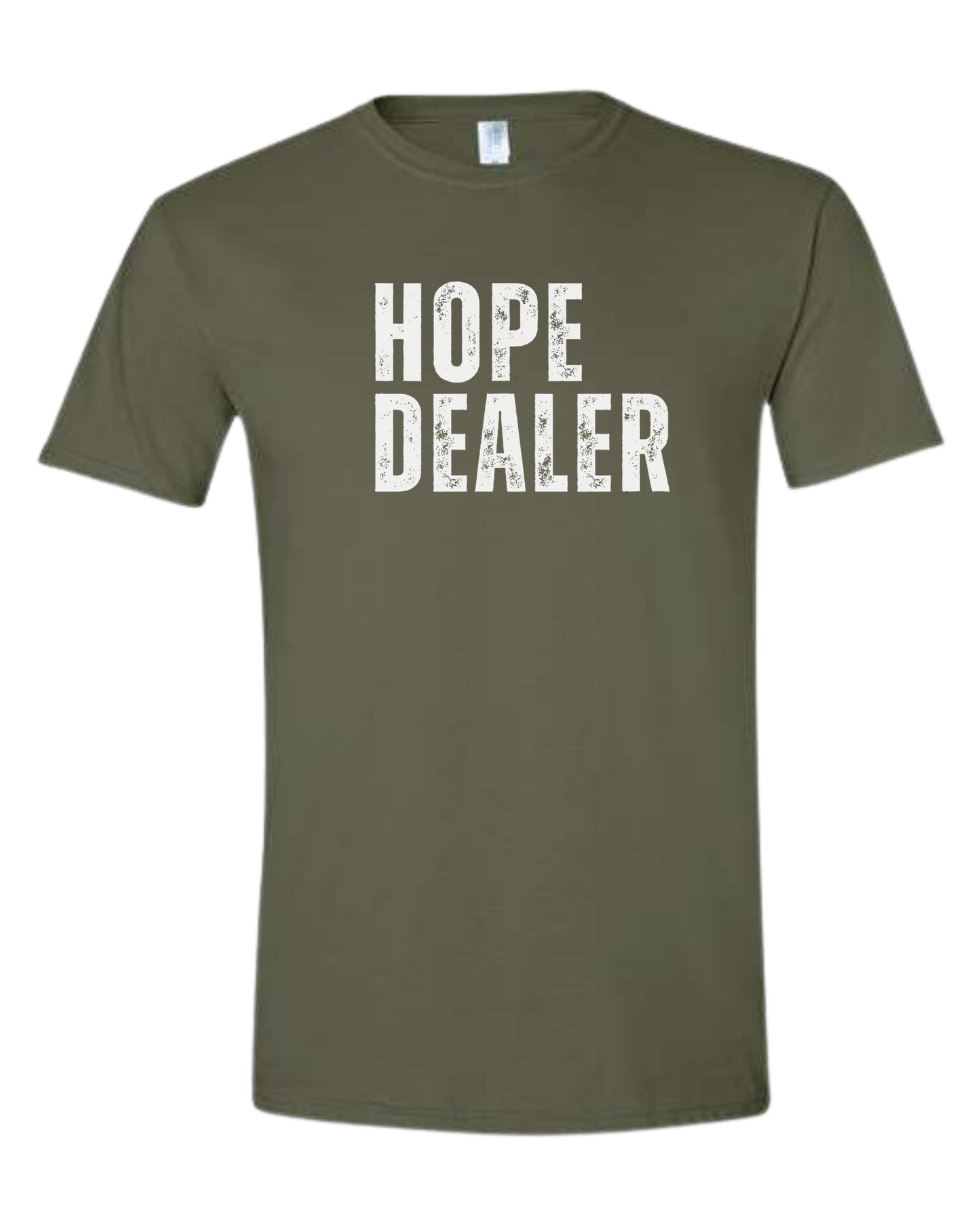 HOPE DEALER distressed font graphic tee Unisex crew-neck graphic tee Military Green