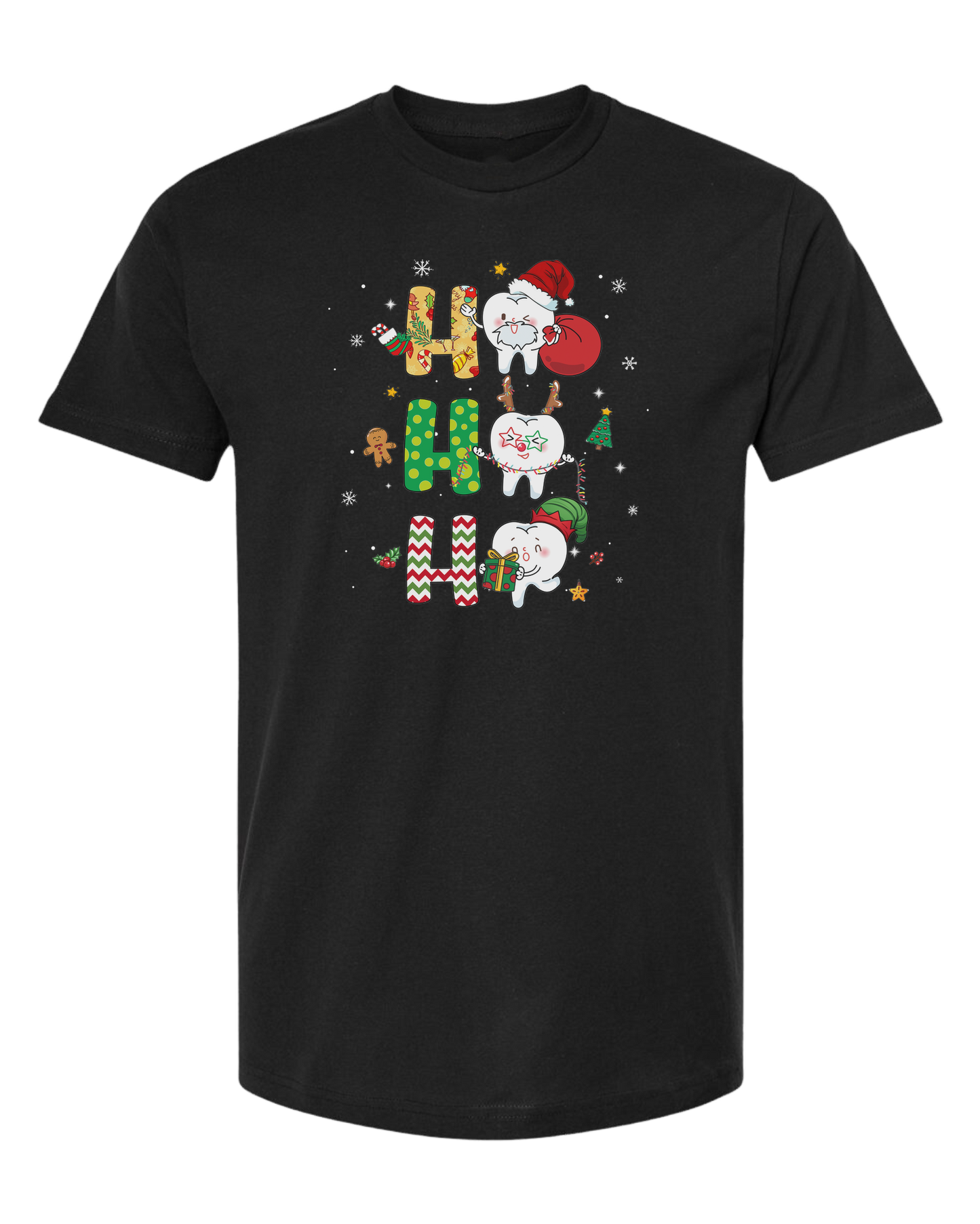 "HO HO HO" cute Christmas teeth design Unisex crew-neck graphic tee Black