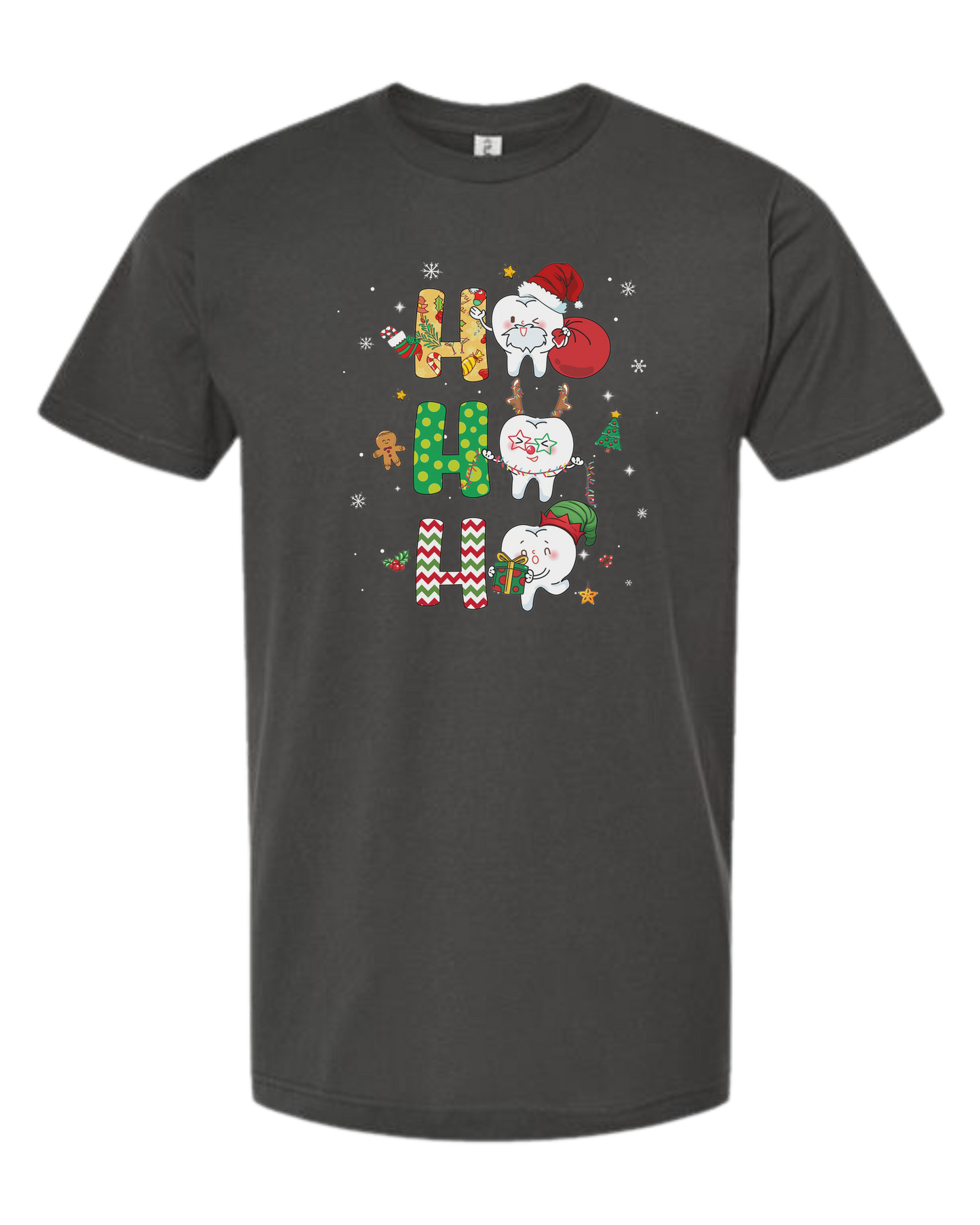 "HO HO HO" cute Christmas teeth design Unisex crew-neck graphic tee Charcoal Grey