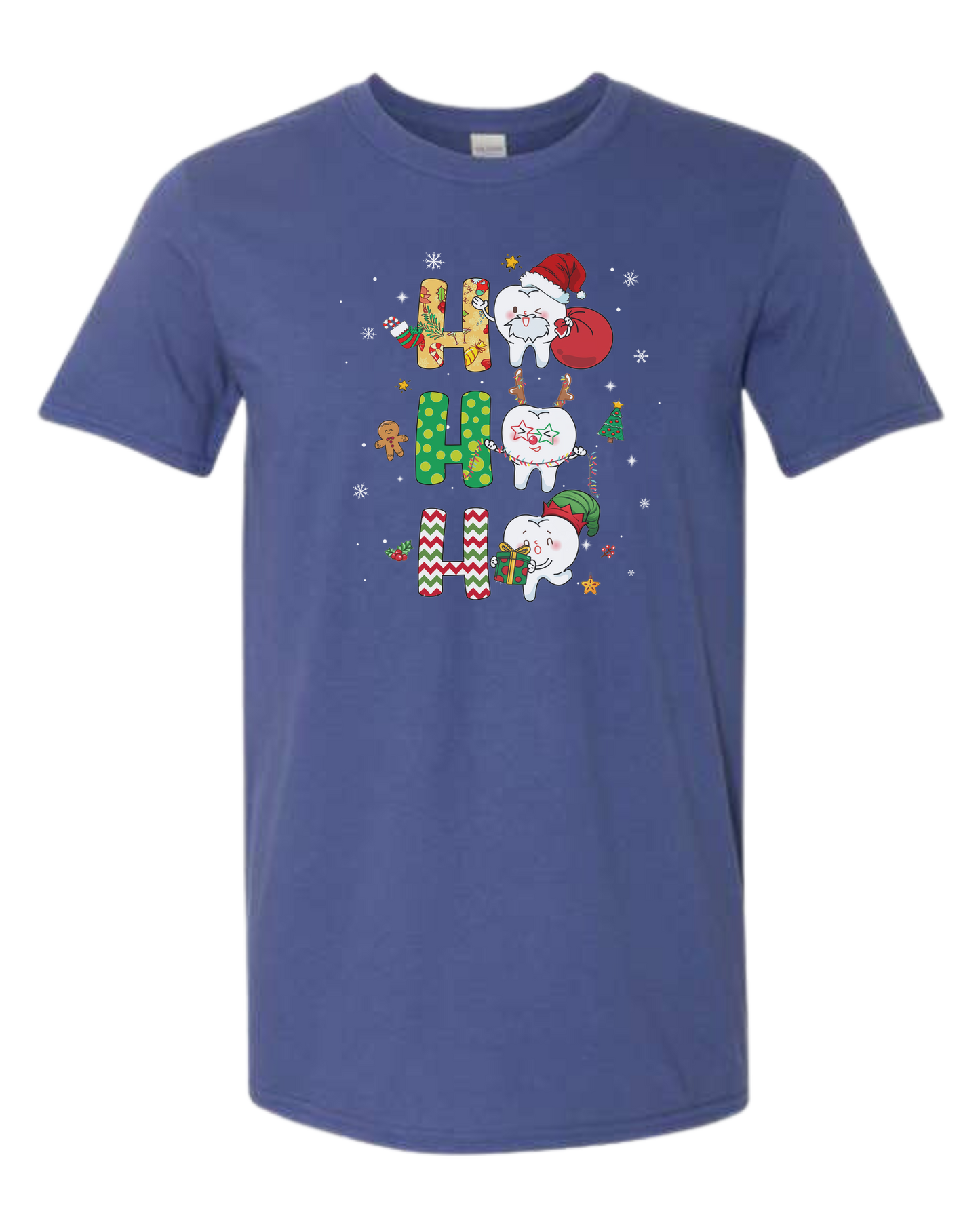 "HO HO HO" cute Christmas teeth design Unisex crew-neck graphic tee Metro Blue