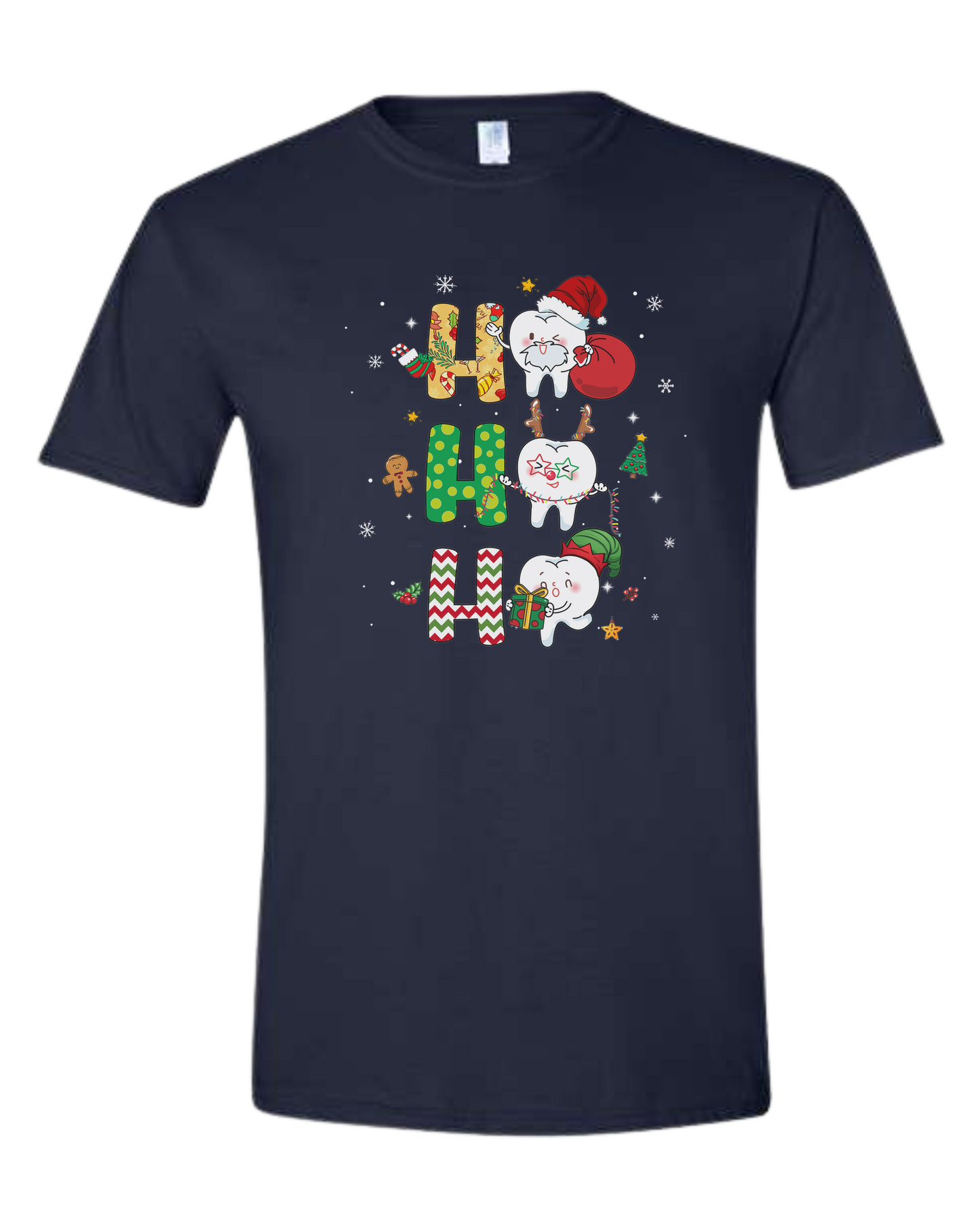 "HO HO HO" cute Christmas teeth design Unisex crew-neck graphic tee Navy Blue