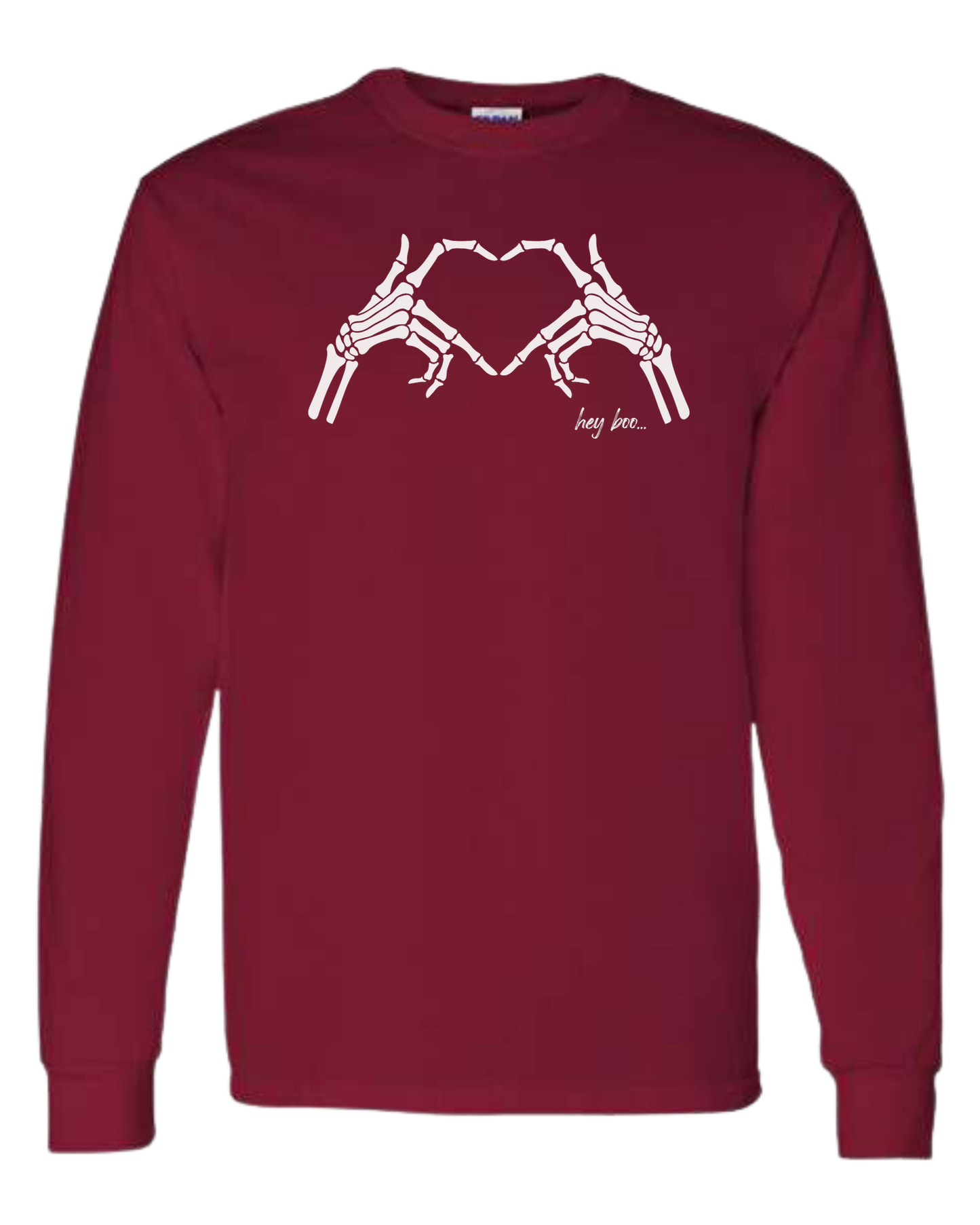 "Hey Boo" Skeleton Hands forming a heart Classic unisex crewneck sweatshirt Cardinal Red