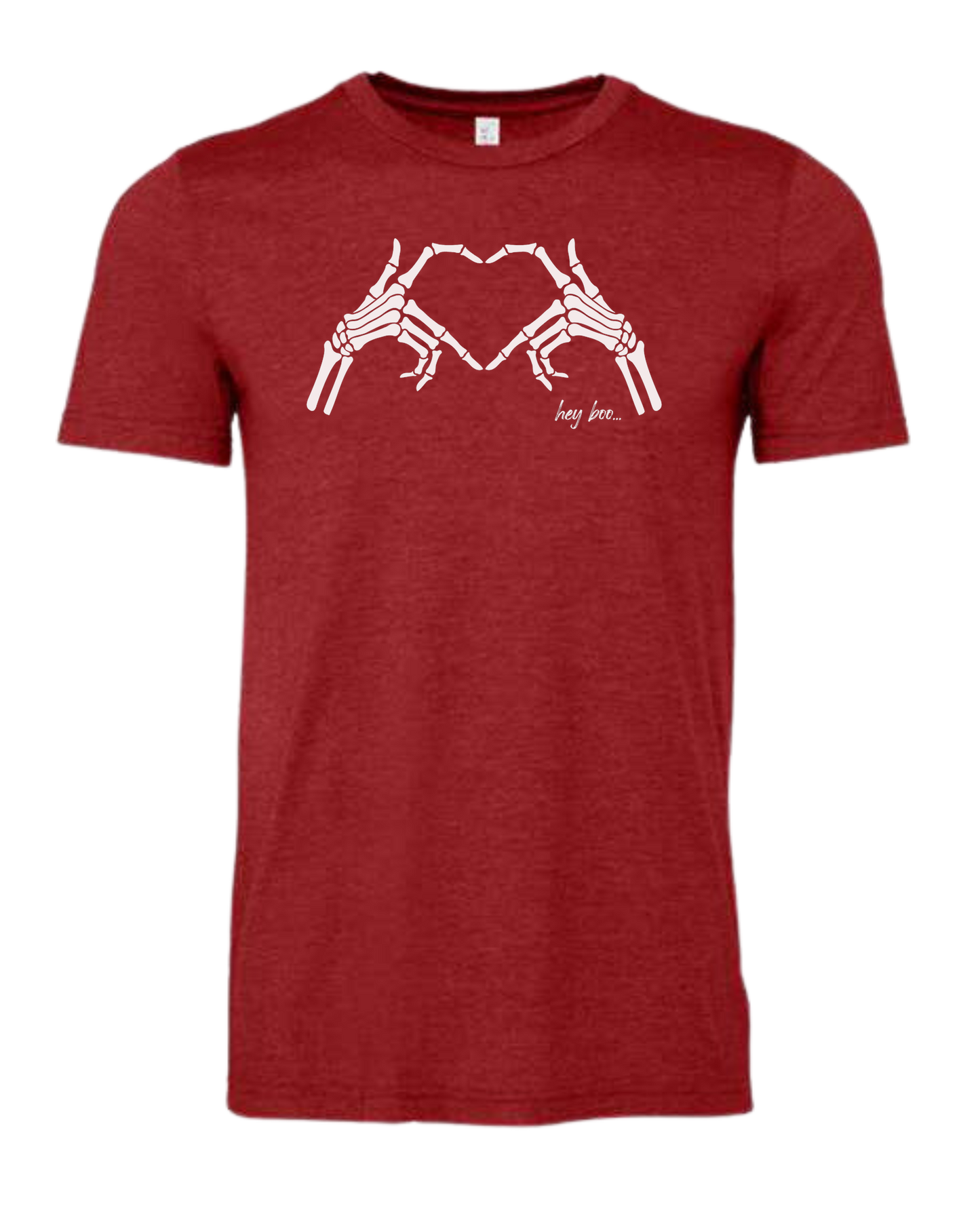 "Hey Boo" Skeleton Hands forming a heart Premium unisex crewneck tee Canvas Red