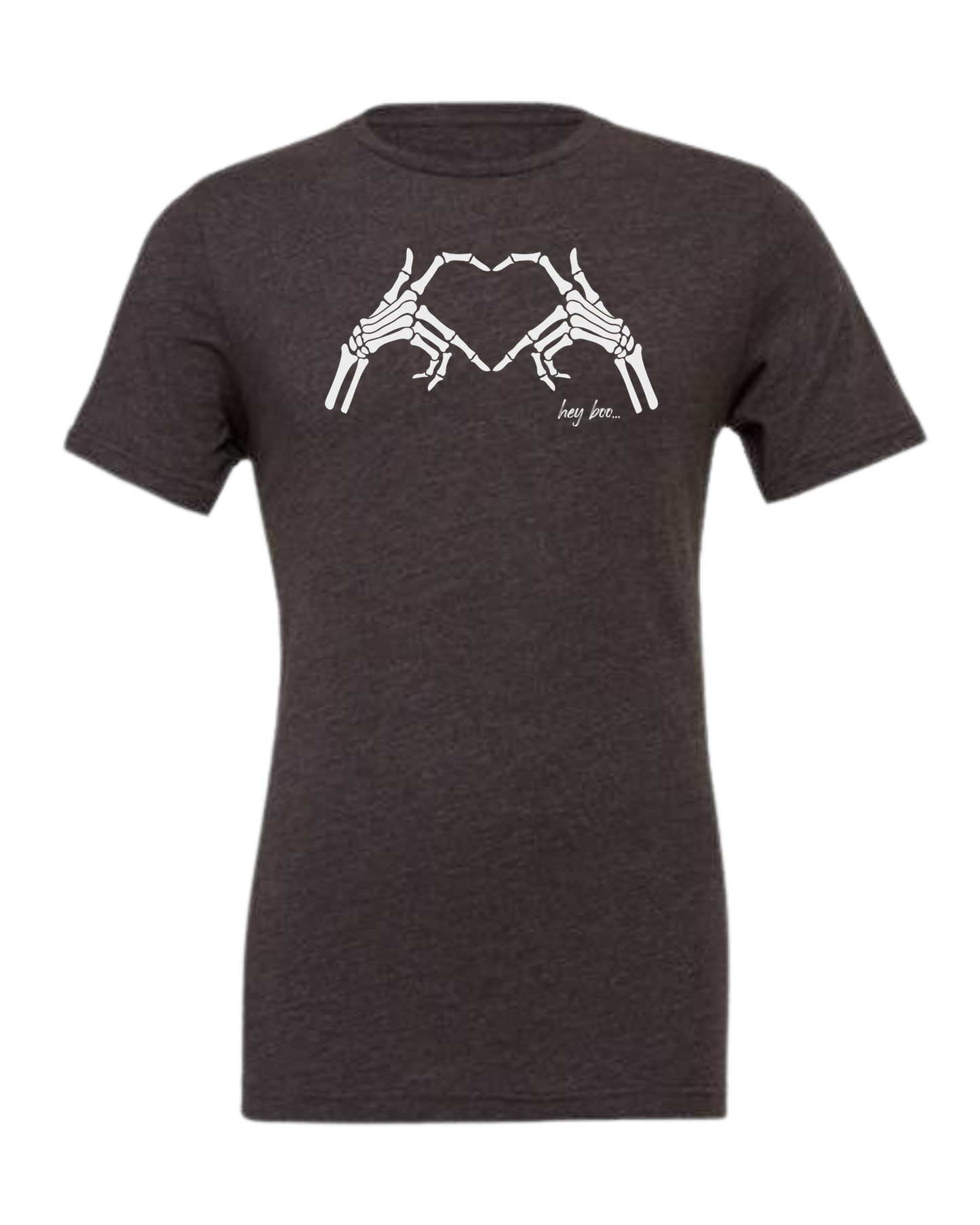 "Hey Boo" Skeleton Hands forming a heart Premium unisex crewneck tee Dark Grey