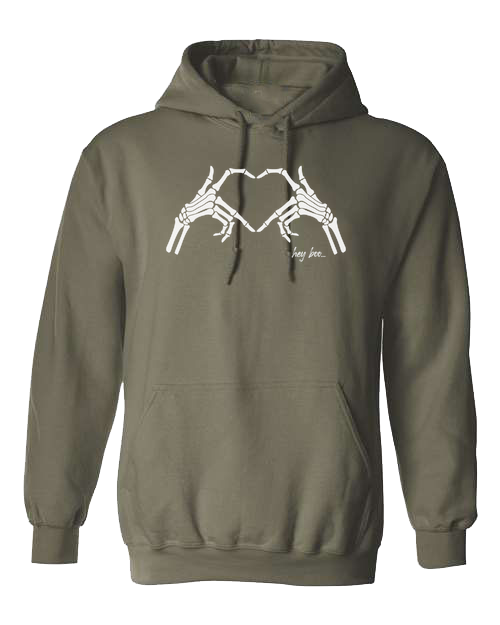 "Hey Boo" Skeleton Hands forming a heart Unisex Classic Hoodie Military Green