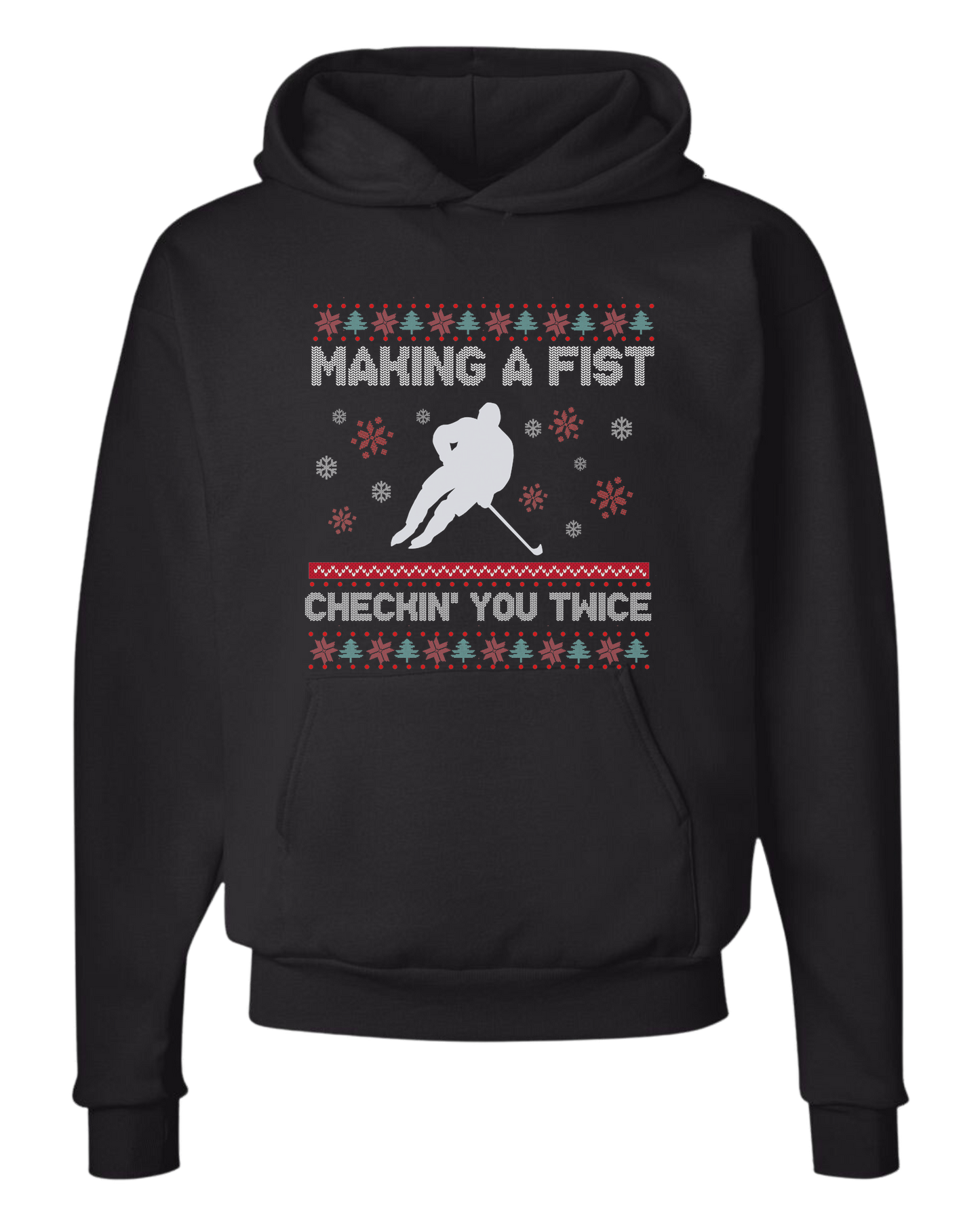 Hockey Christmas Sweater "Makin' a Fist, Checkin' you Twice" graphic Classic unisex crewneck tee Hoodie