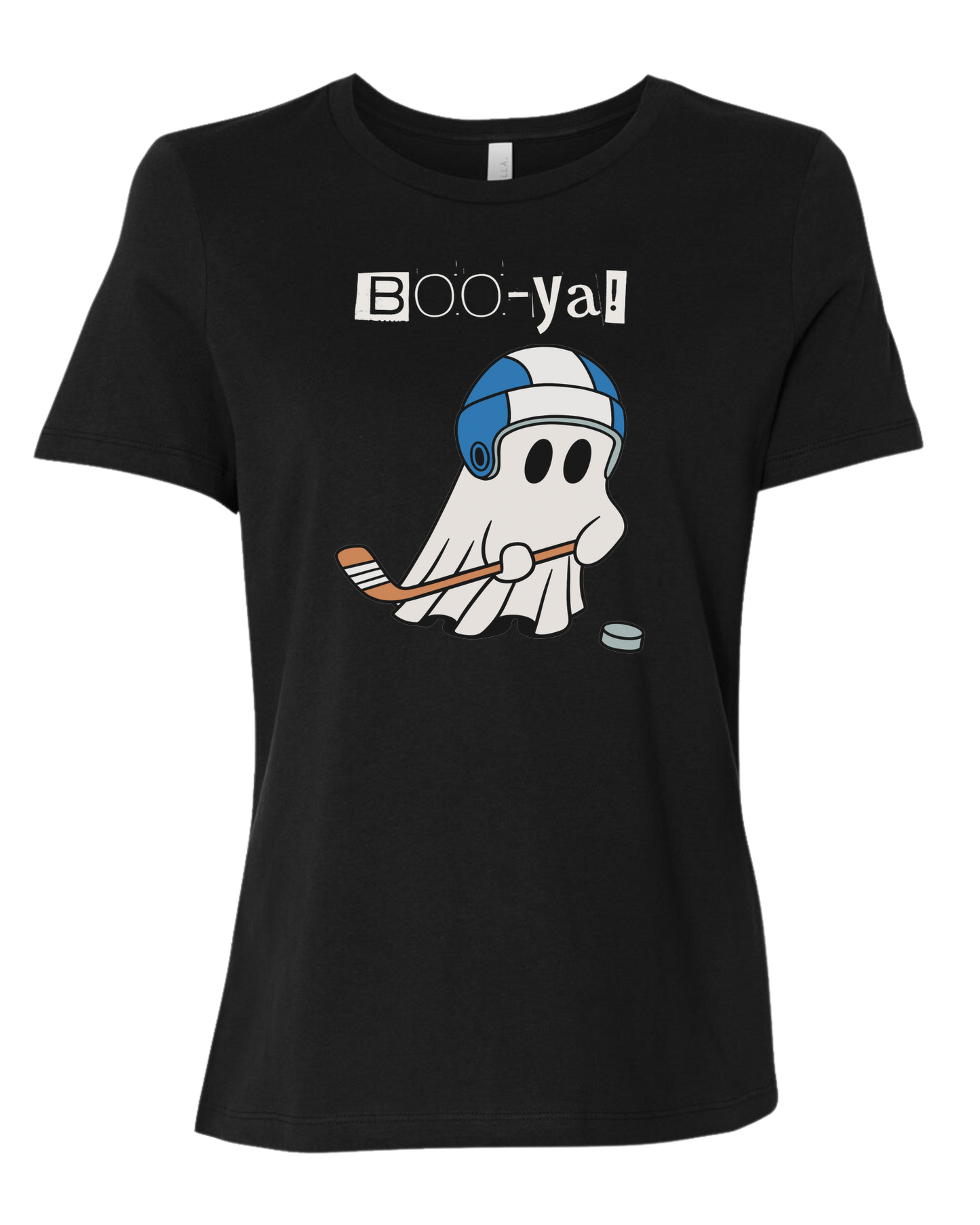 Hockey ghost "Boo-ya" tee Women's fit premium crewneck tee Black