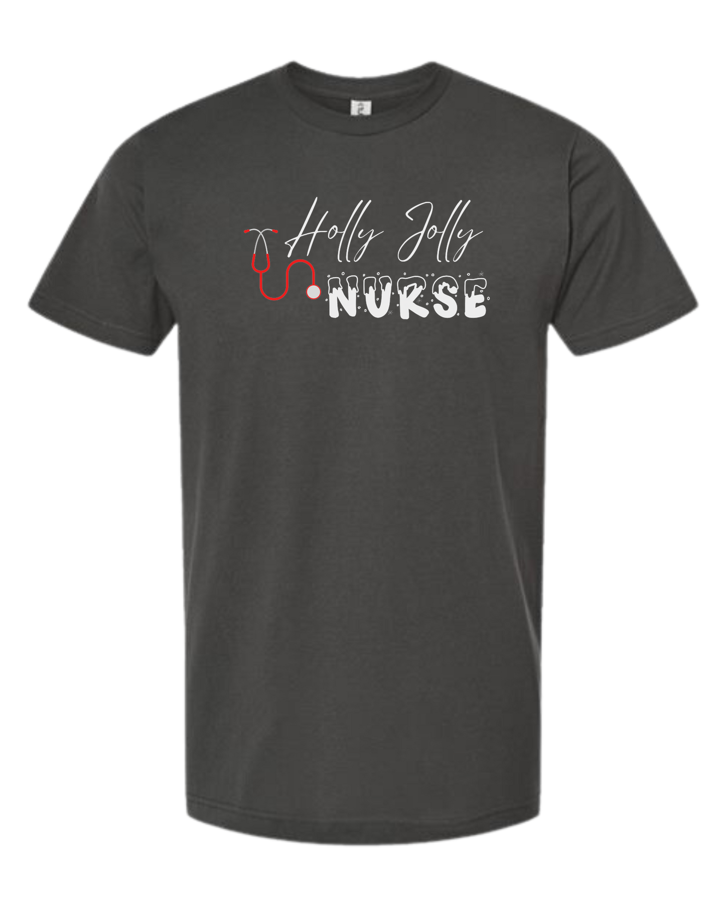 Holly Jolly Nurse graphic Unisex crew-neck graphic tee Charcoal Grey