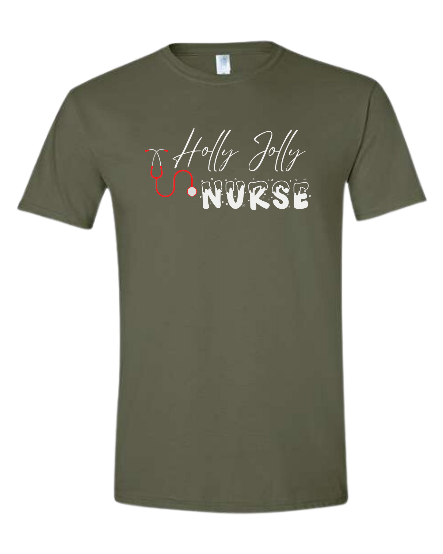 Holly Jolly Nurse graphic Unisex crew-neck graphic tee Military Green