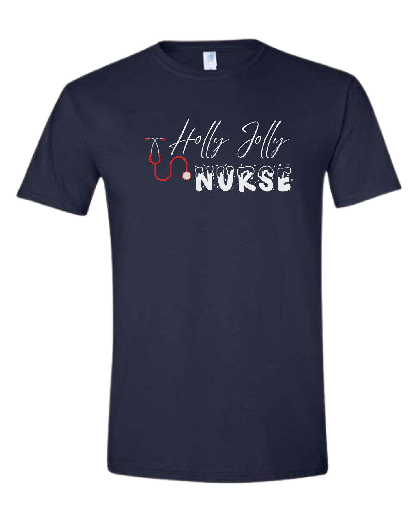 Holly Jolly Nurse graphic Unisex crew-neck graphic tee Navy Blue