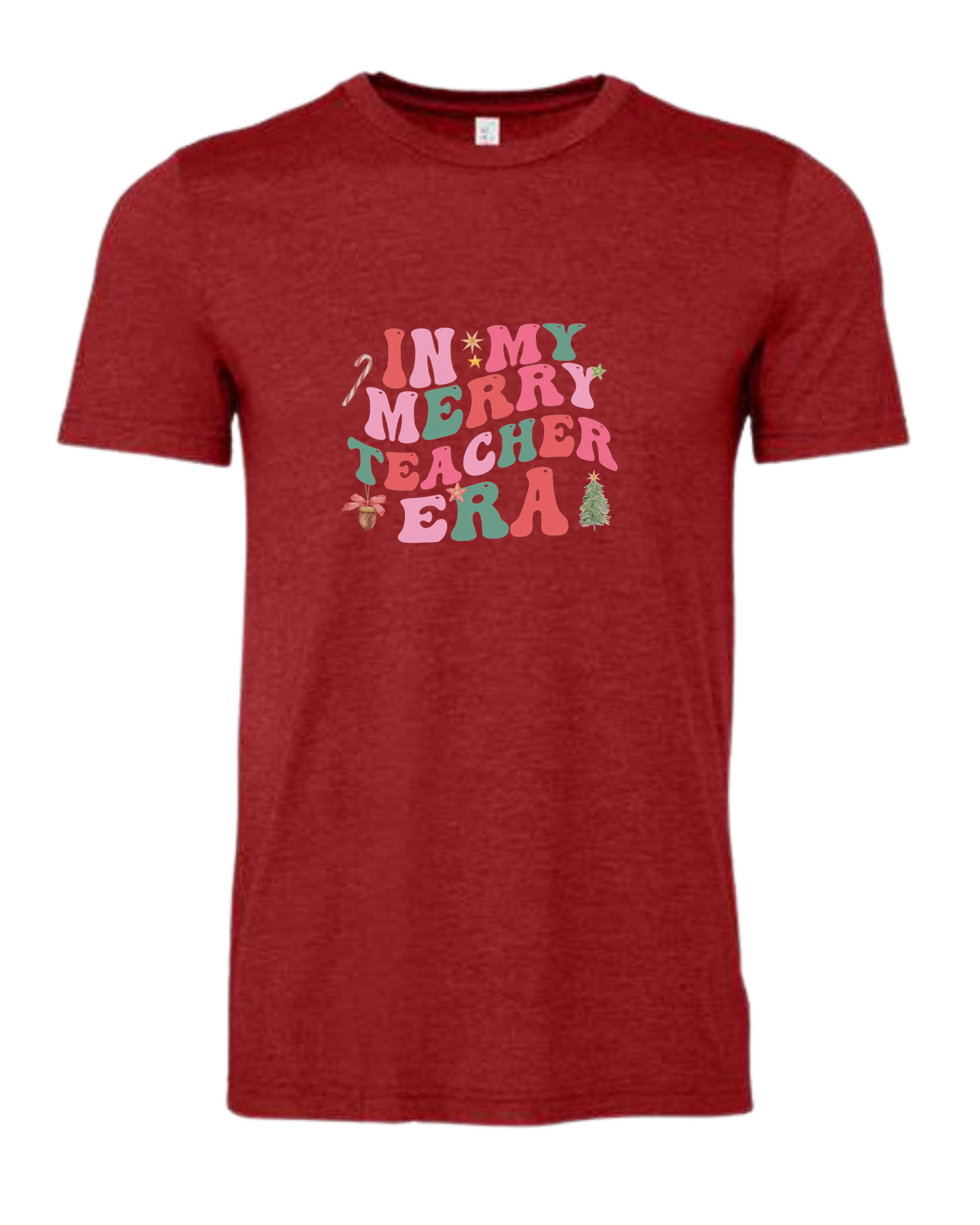 "In my Merry Teacher Era" groovy font design Premium unisex crewneck tee Canvas Red