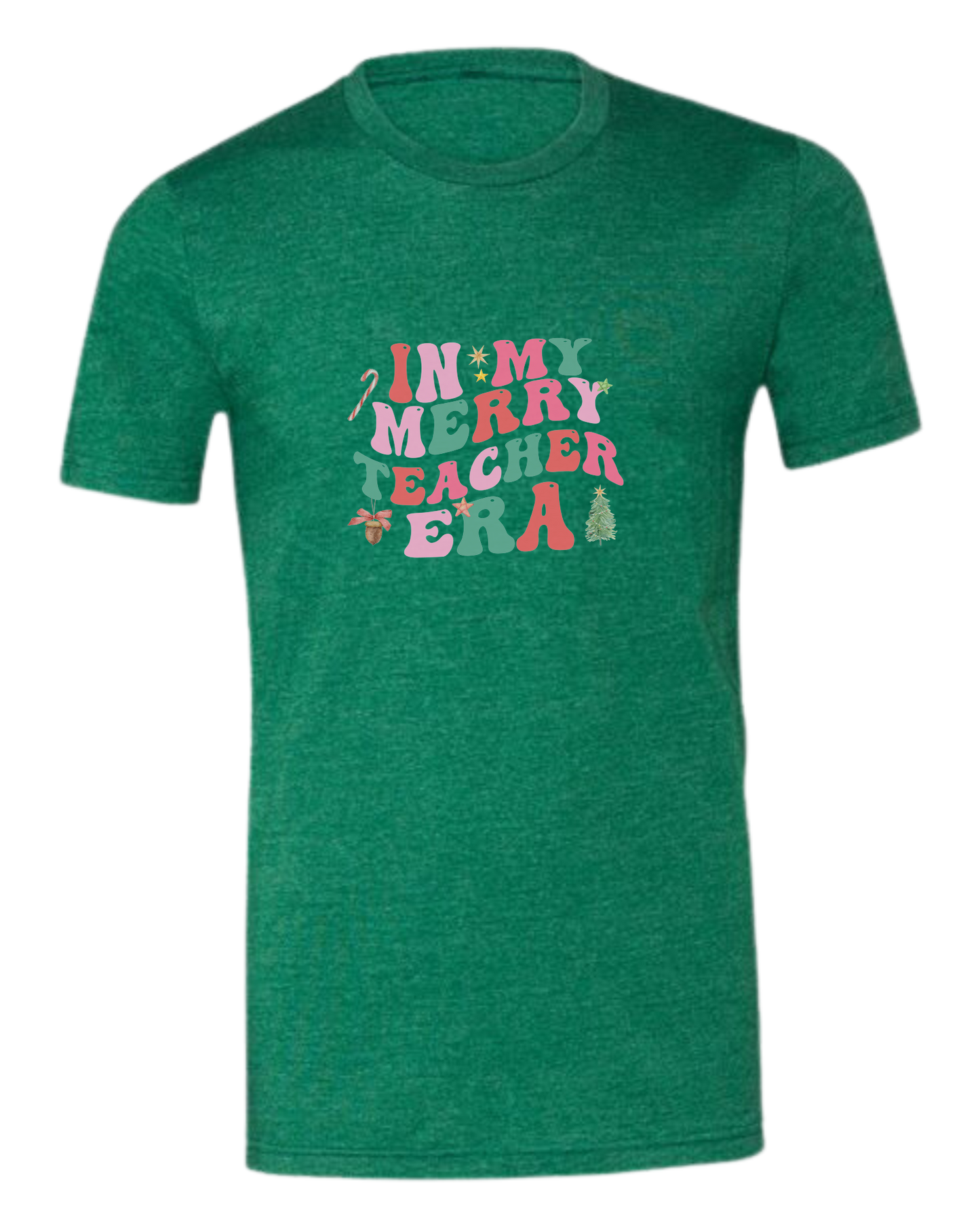 "In my Merry Teacher Era" groovy font design Premium unisex crewneck tee Grass Green