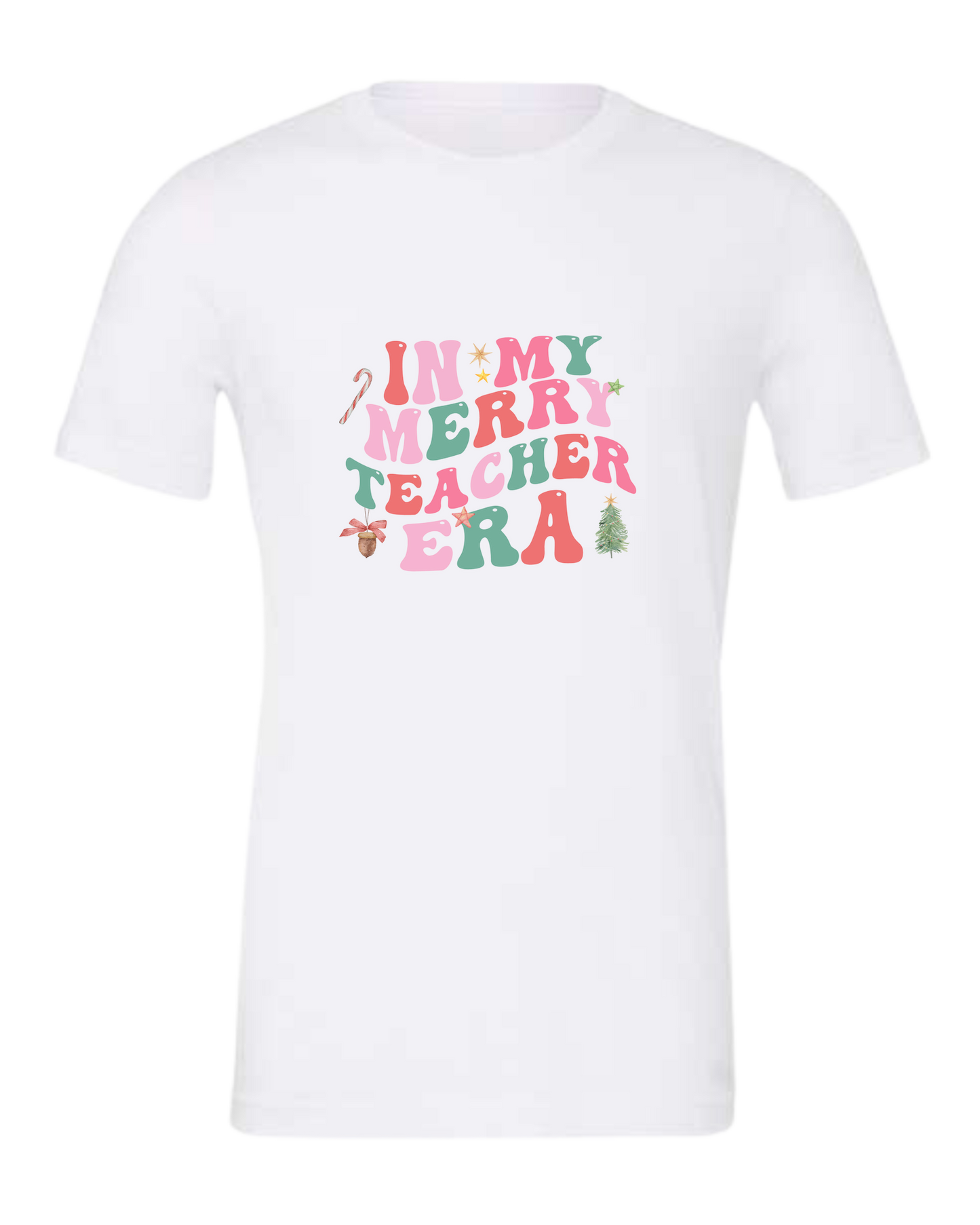 "In my Merry Teacher Era" groovy font design Premium unisex crewneck tee White