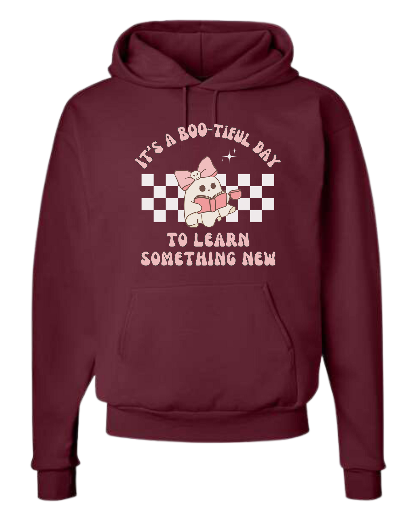 "It's a BOO-tiful Day to Learn Something" cute ghost graphic Unisex Classic Hoodie Maroon