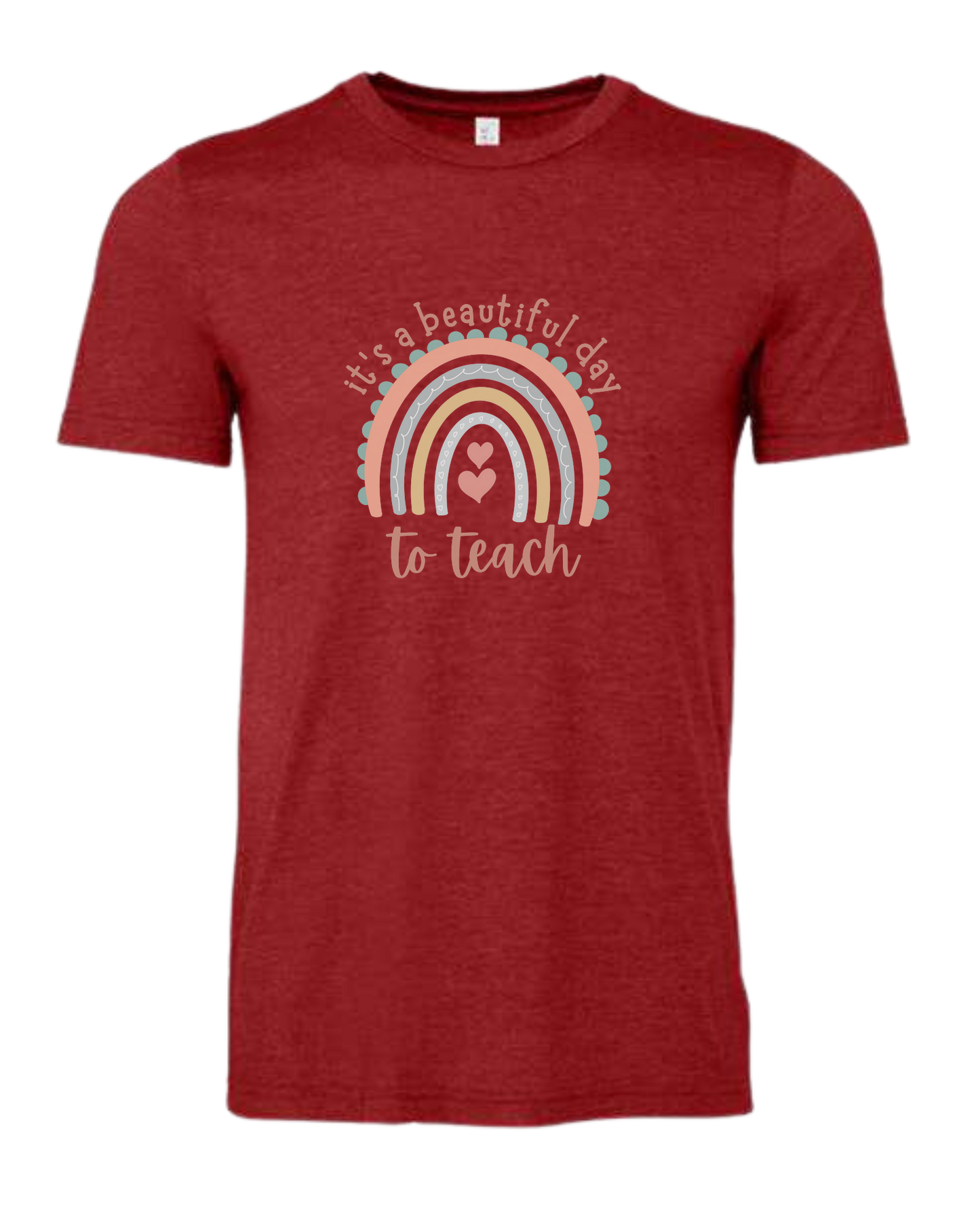 "It's a Beautiful Day to Teach" Rainbow graphic Premium unisex crewneck tee Canvas Red