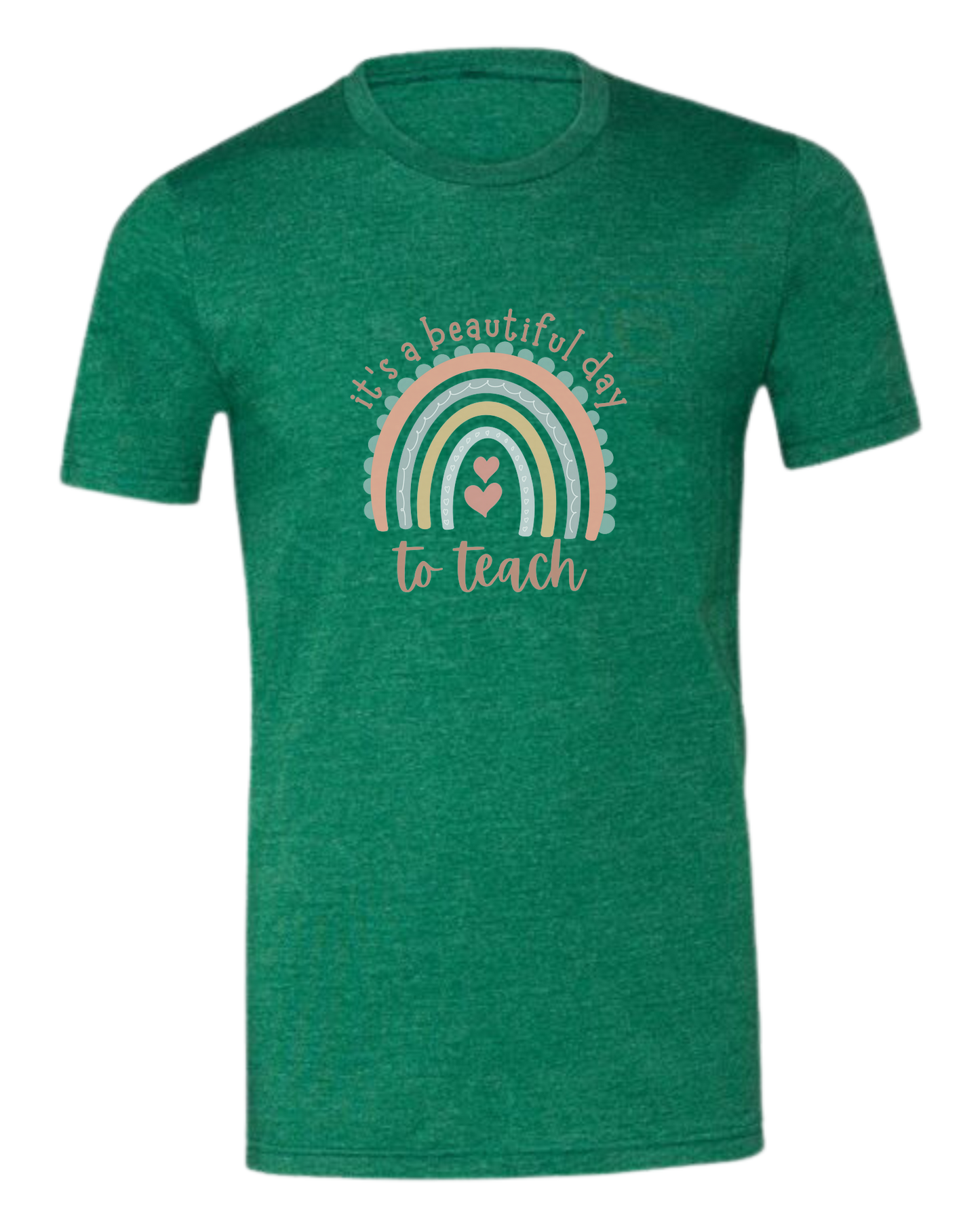 "It's a Beautiful Day to Teach" Rainbow graphic Premium unisex crewneck tee Grass Green