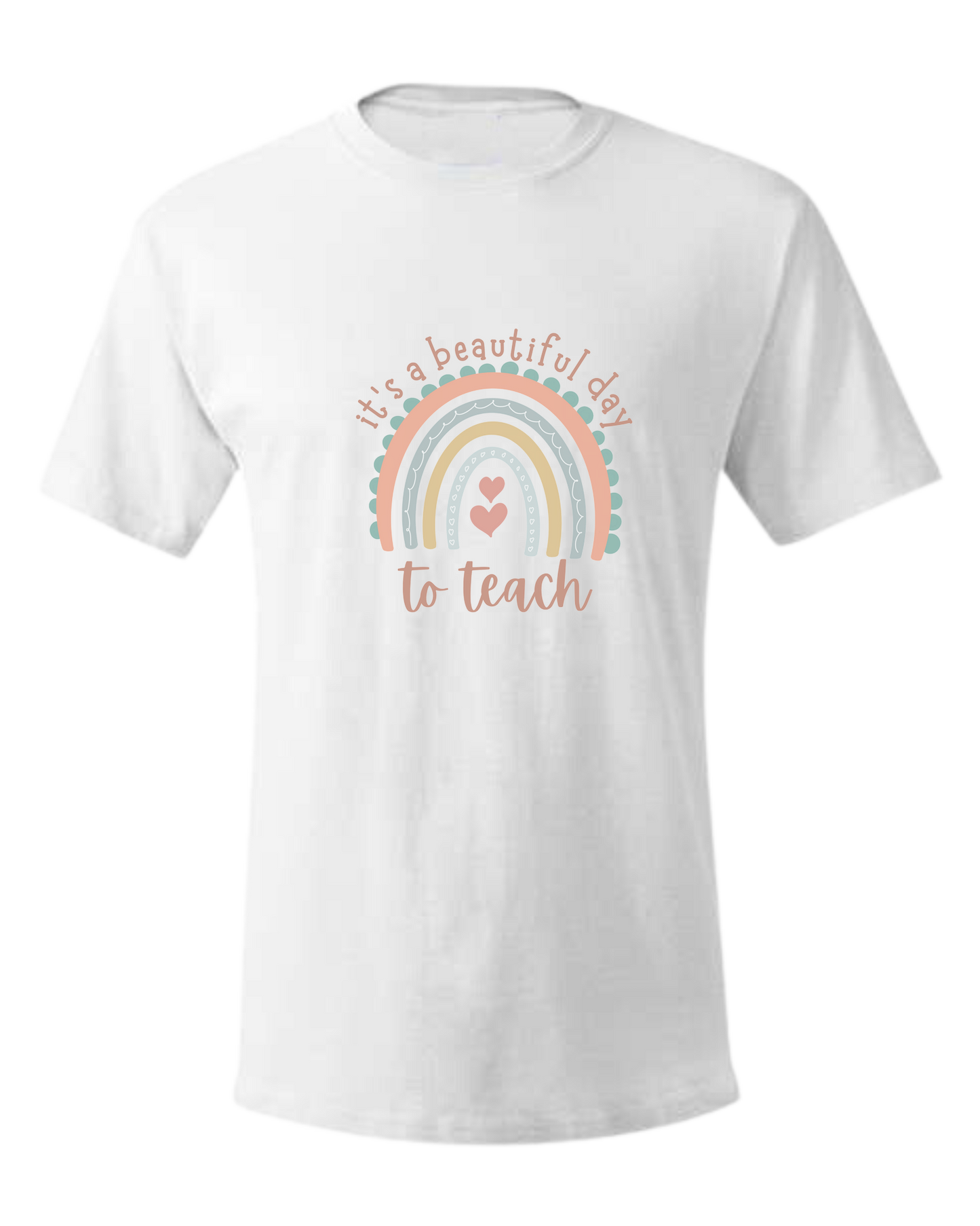 "It's a Beautiful Day to Teach" Rainbow graphic Unisex crewneck graphic tee (light colors) White