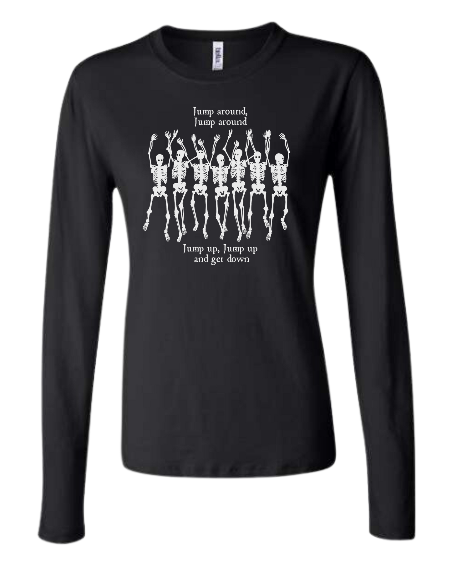 "Jump Around" Skeleton tee Women's fit crewneck long sleeve fit Black