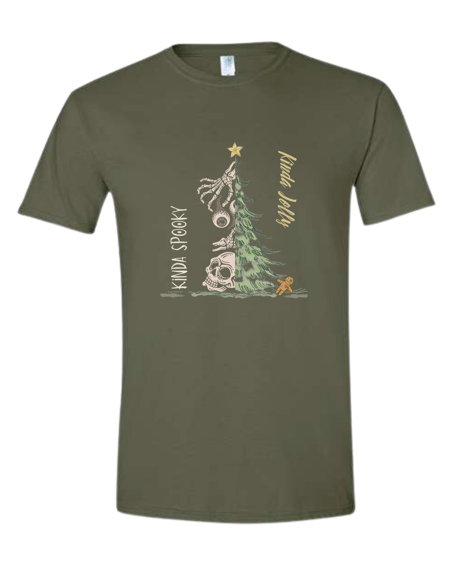 Kinda Spooky, Kinda Jolly design Unisex crew-neck graphic tee Military Green