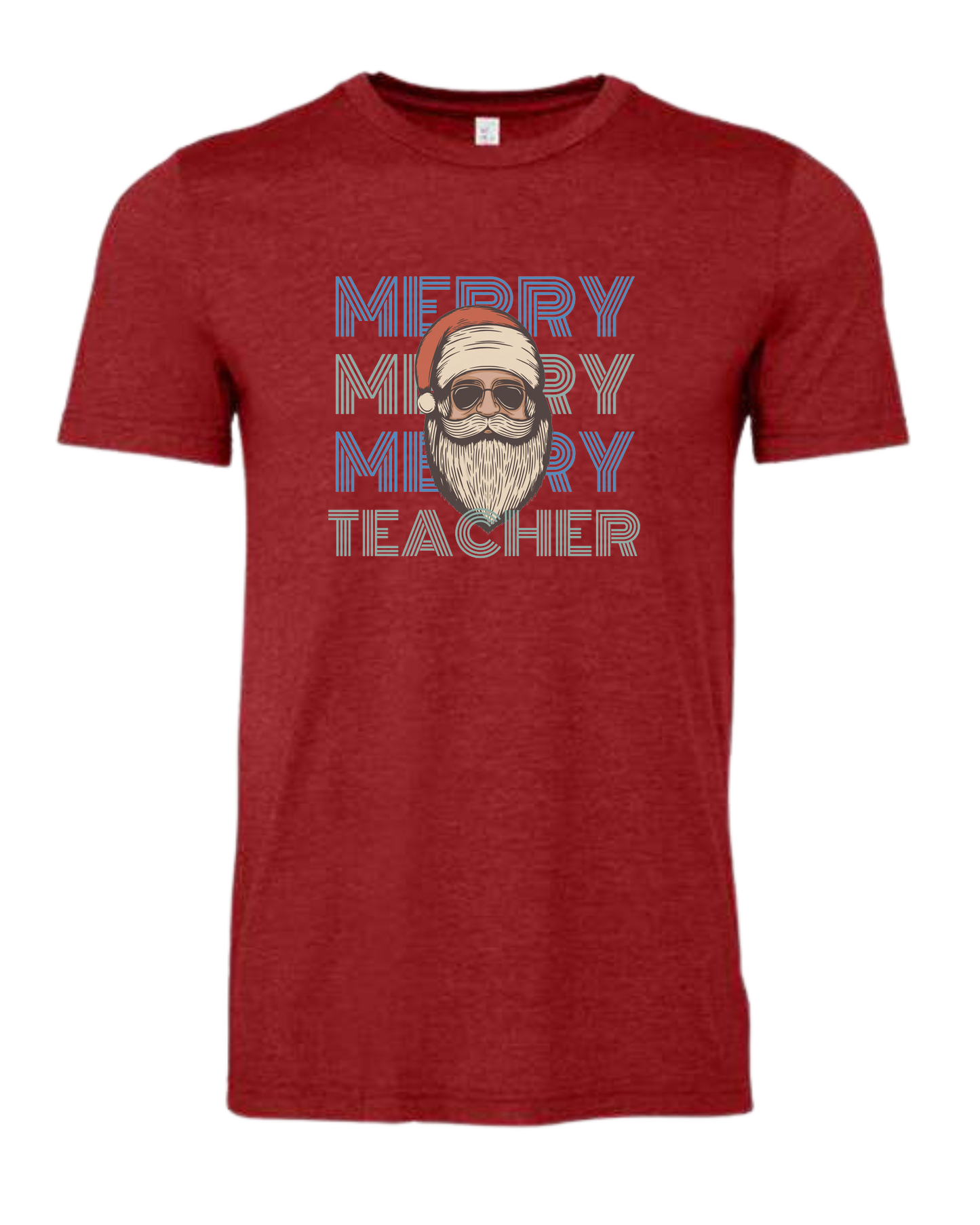 "MERRY, MERRY, MERRY, TEACHER" cool Santa design Premium unisex crewneck tee Canvas Red