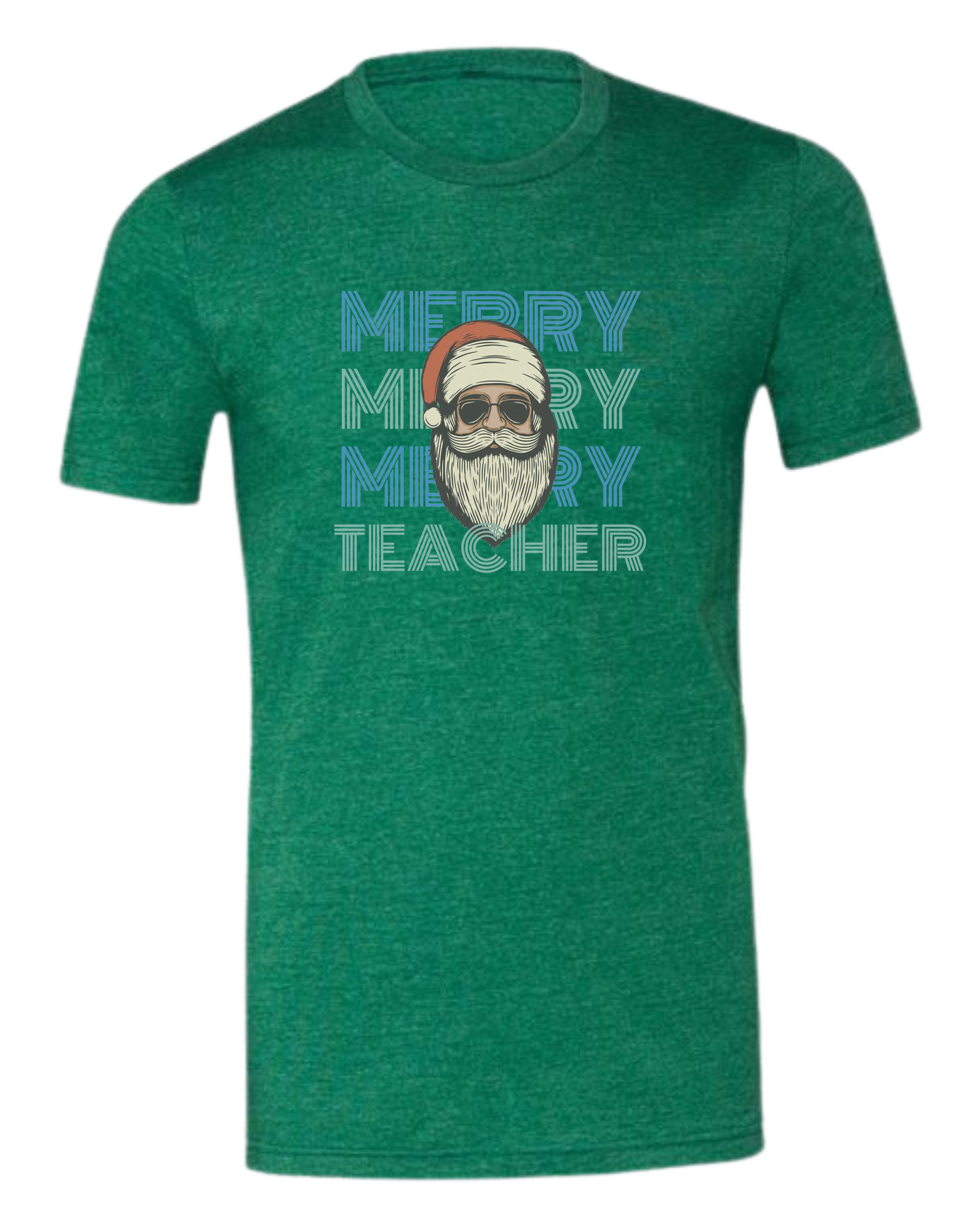 "MERRY, MERRY, MERRY, TEACHER" cool Santa design Premium unisex crewneck tee Grass Green