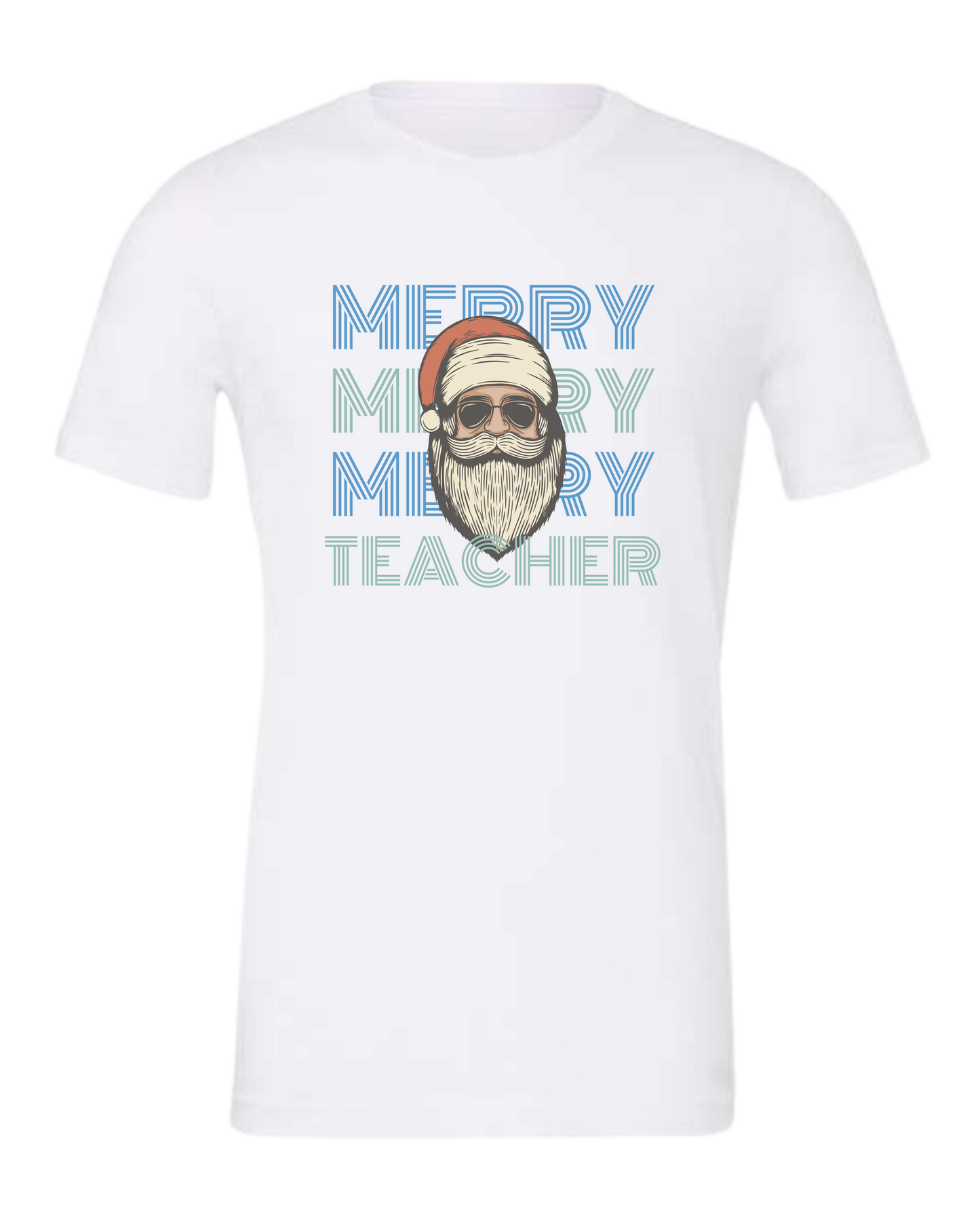 "MERRY, MERRY, MERRY, TEACHER" cool Santa design Premium unisex crewneck tee White