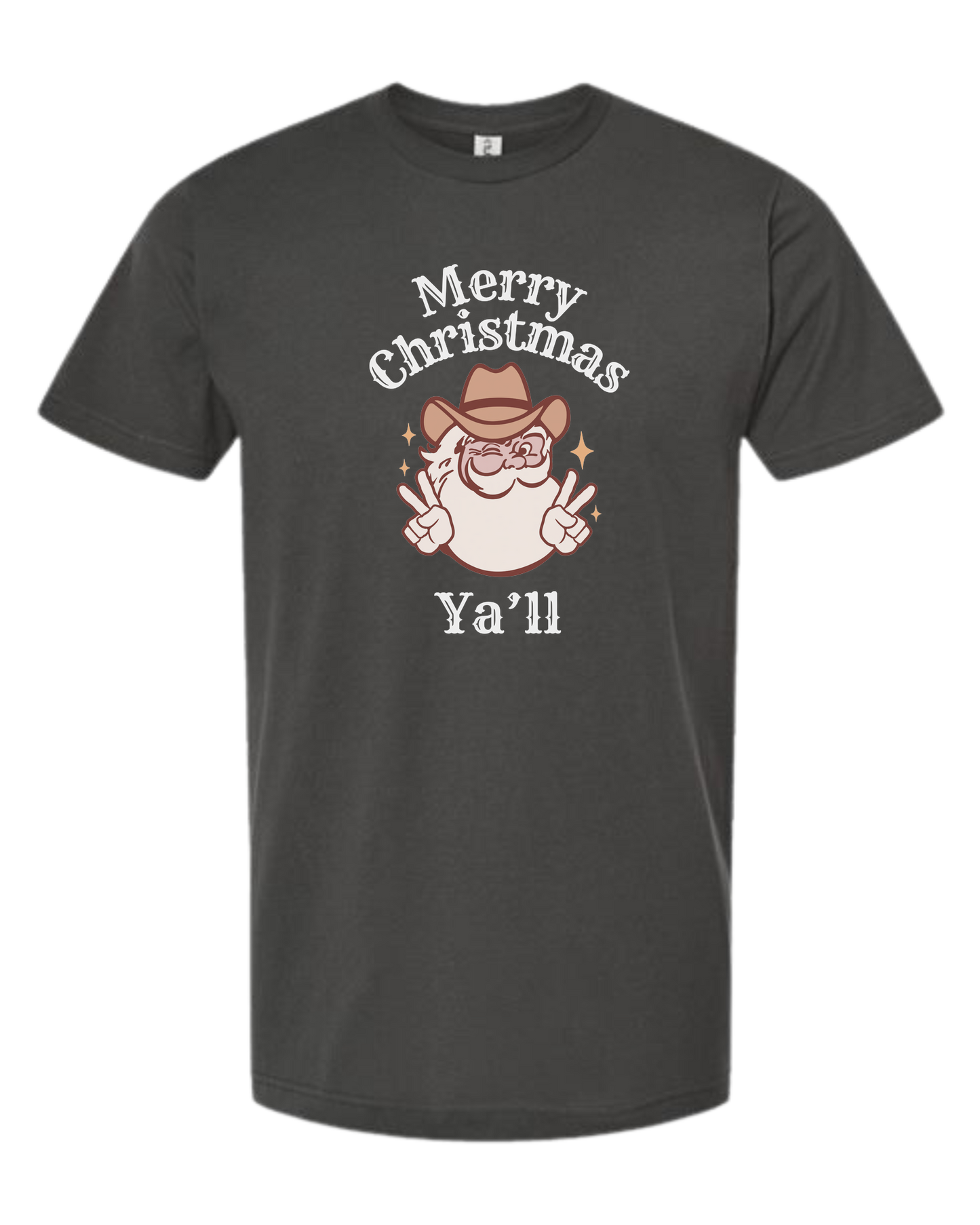 Merry Christmas Ya'll Cowboy Santa design Unisex crew-neck graphic tee Charcoal Grey