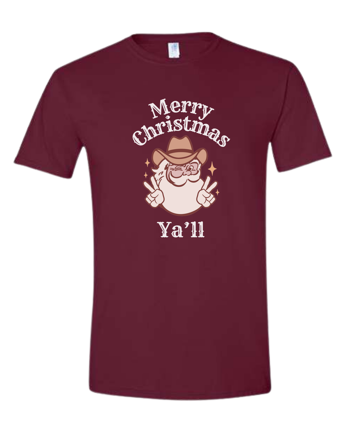 Merry Christmas Ya'll Cowboy Santa design Unisex crew-neck graphic tee Maroon