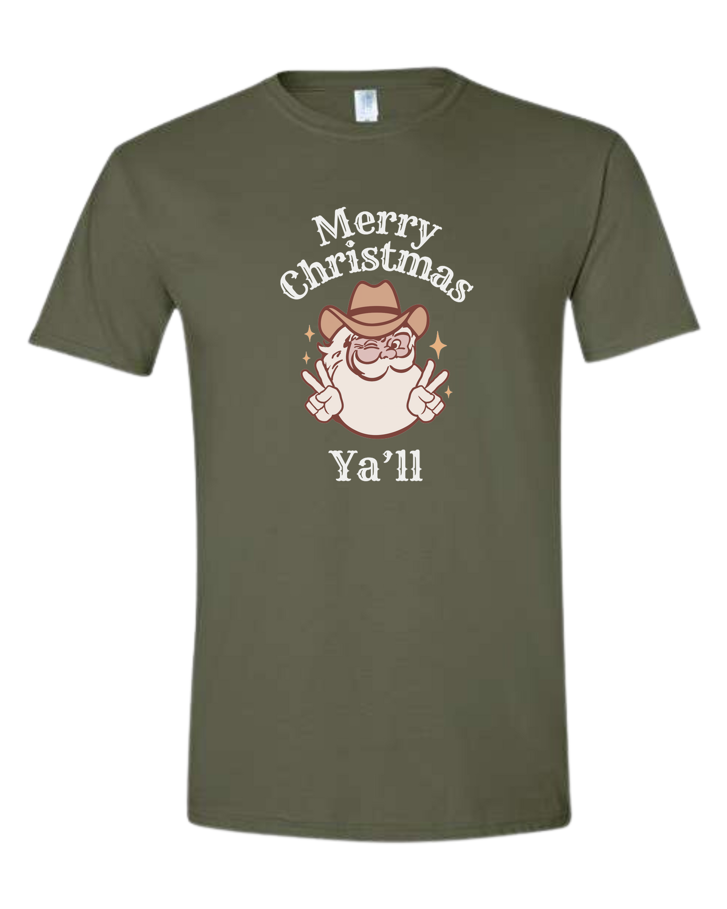 Merry Christmas Ya'll Cowboy Santa design Unisex crew-neck graphic tee Military Green