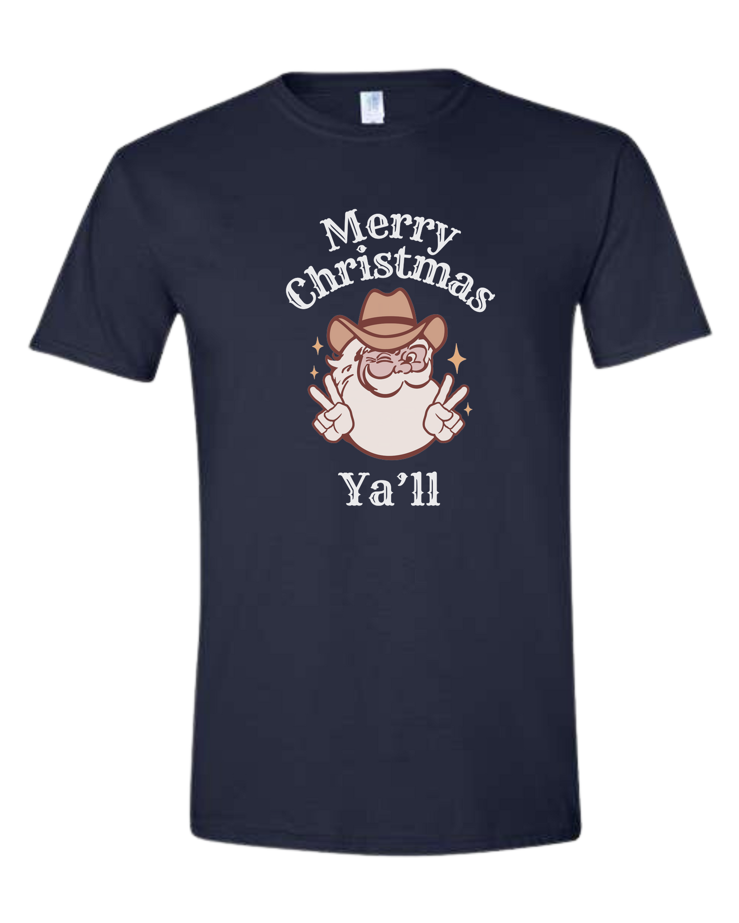 Merry Christmas Ya'll Cowboy Santa design Unisex crew-neck graphic tee Navy Blue
