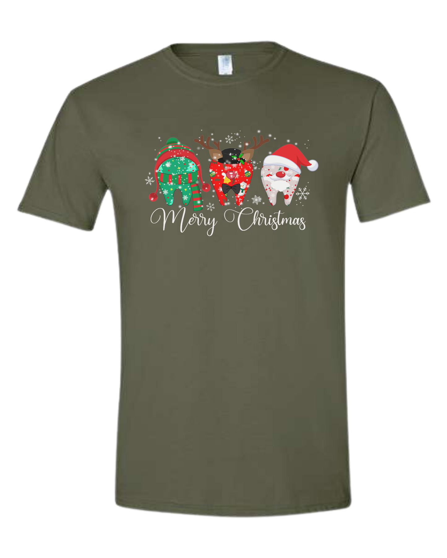 "Merry Christmas" dental graphic tee Unisex crew-neck graphic tee Military Green