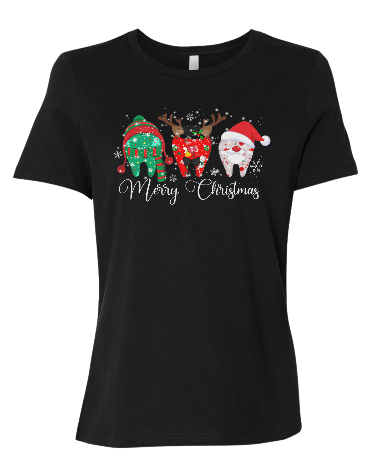 "Merry Christmas" dental graphic tee Women's fit premium crewneck tee Black