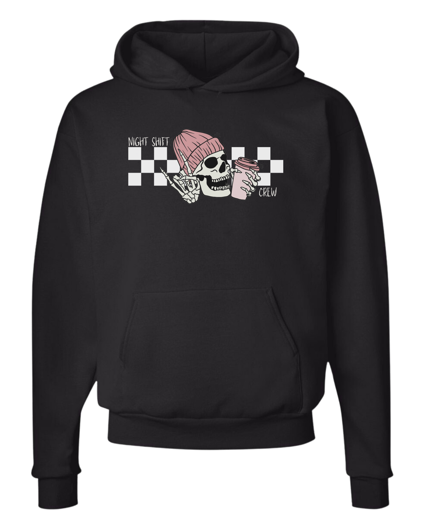 "Night Shift Crew" nursing skeleton holding coffee cup Unisex Classic Hoodie Black