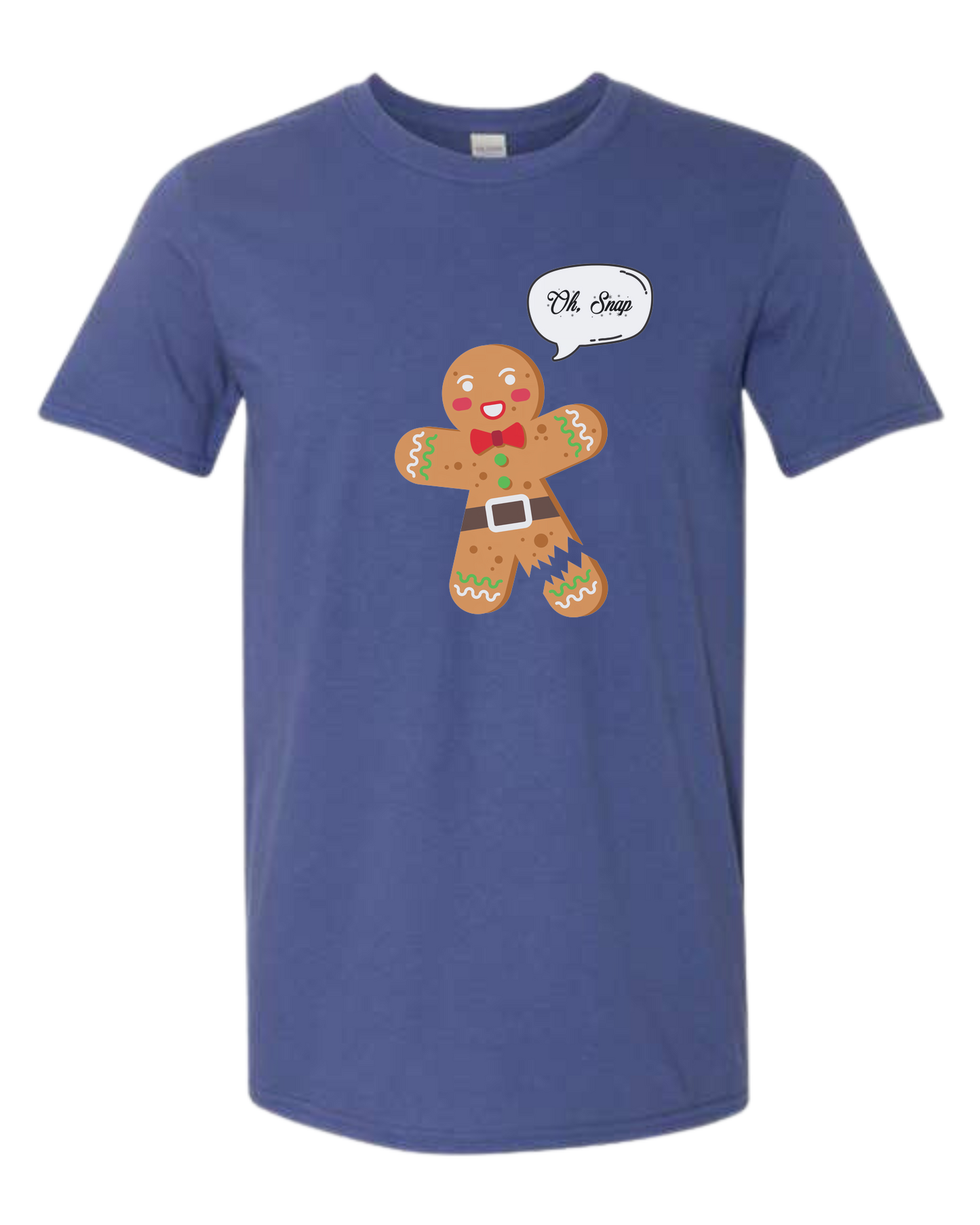 "Oh Snap" gingerbread man design Unisex crew-neck graphic tee Metro Blue