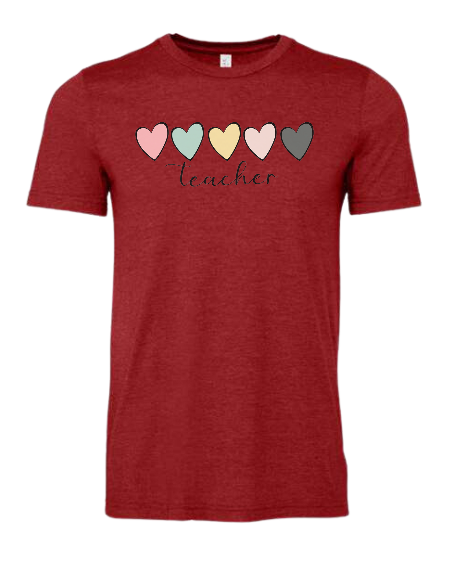 Pastel Colored minimalist hearts "TEACHER" design Premium unisex crewneck tee Canvas Red