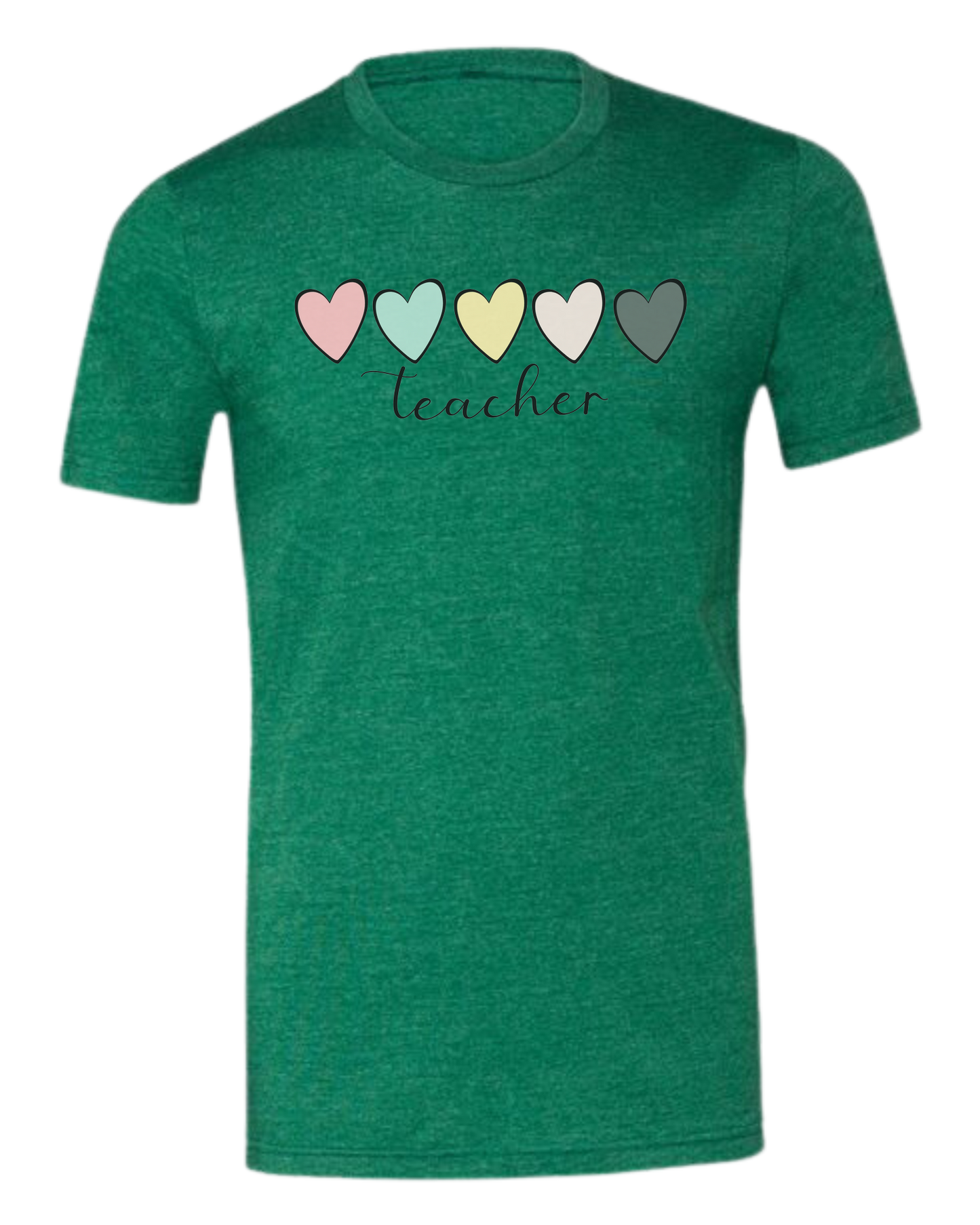 Pastel Colored minimalist hearts "TEACHER" design Premium unisex crewneck tee Grass Green