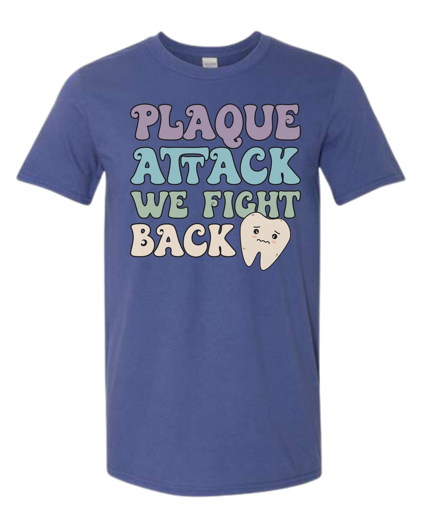 "Plaque Attack, We Fight Back" pastel color design Unisex crew-neck graphic tee Metro Blue