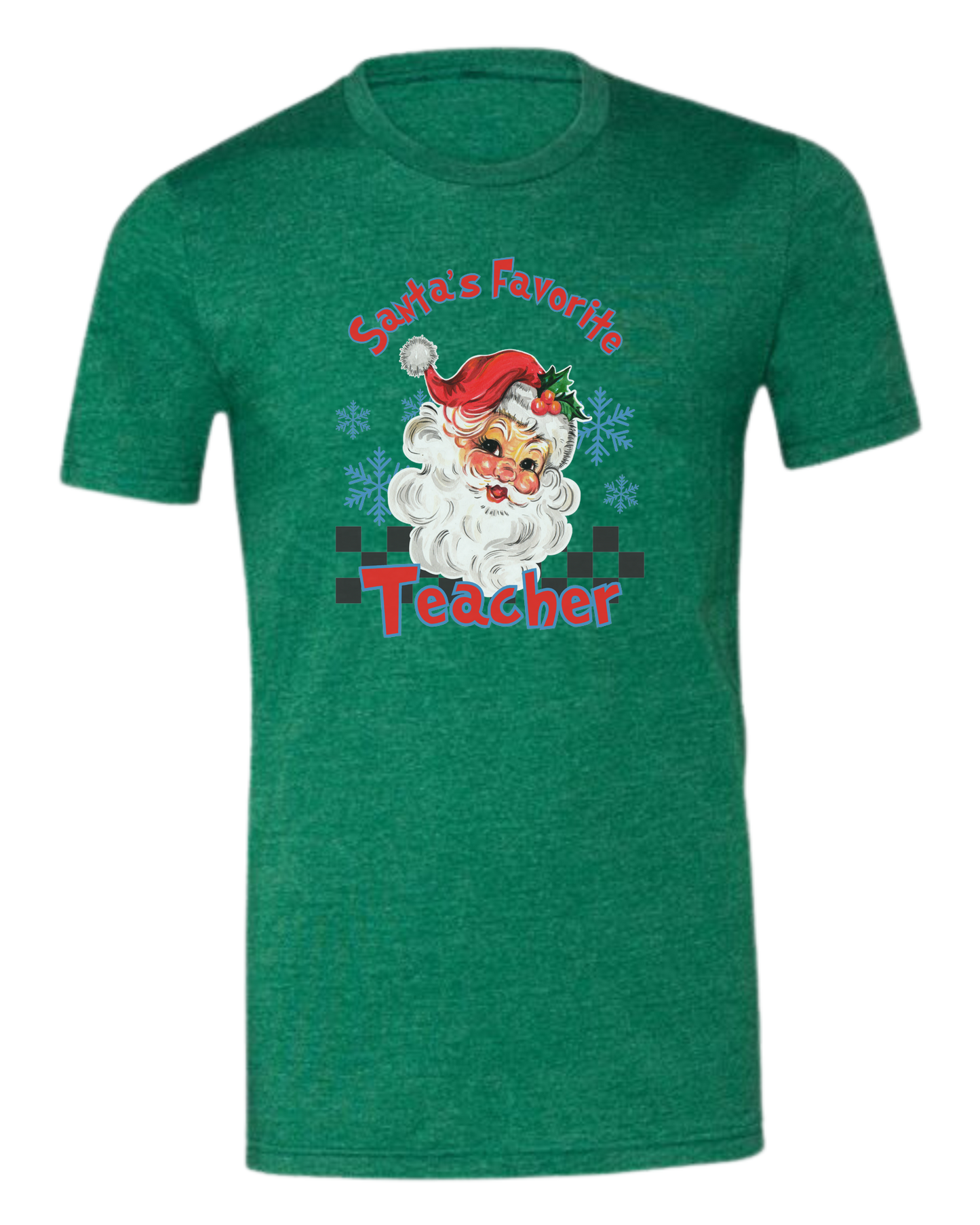 "Santa's Favorite Teacher" design Premium unisex crewneck tee Grass Green
