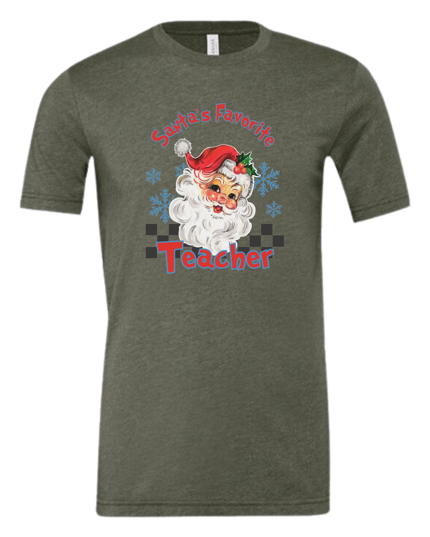 "Santa's Favorite Teacher" design Premium unisex crewneck tee Military Green