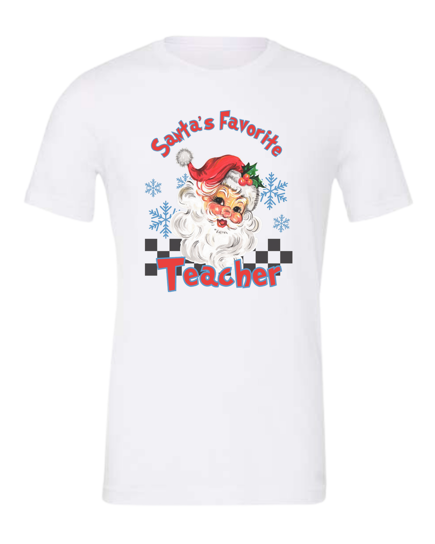 "Santa's Favorite Teacher" design Premium unisex crewneck tee White