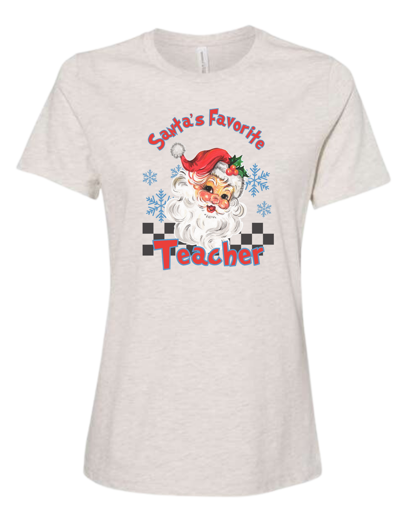 "Santa's Favorite Teacher" design Women's fit premium crewneck tee Natural