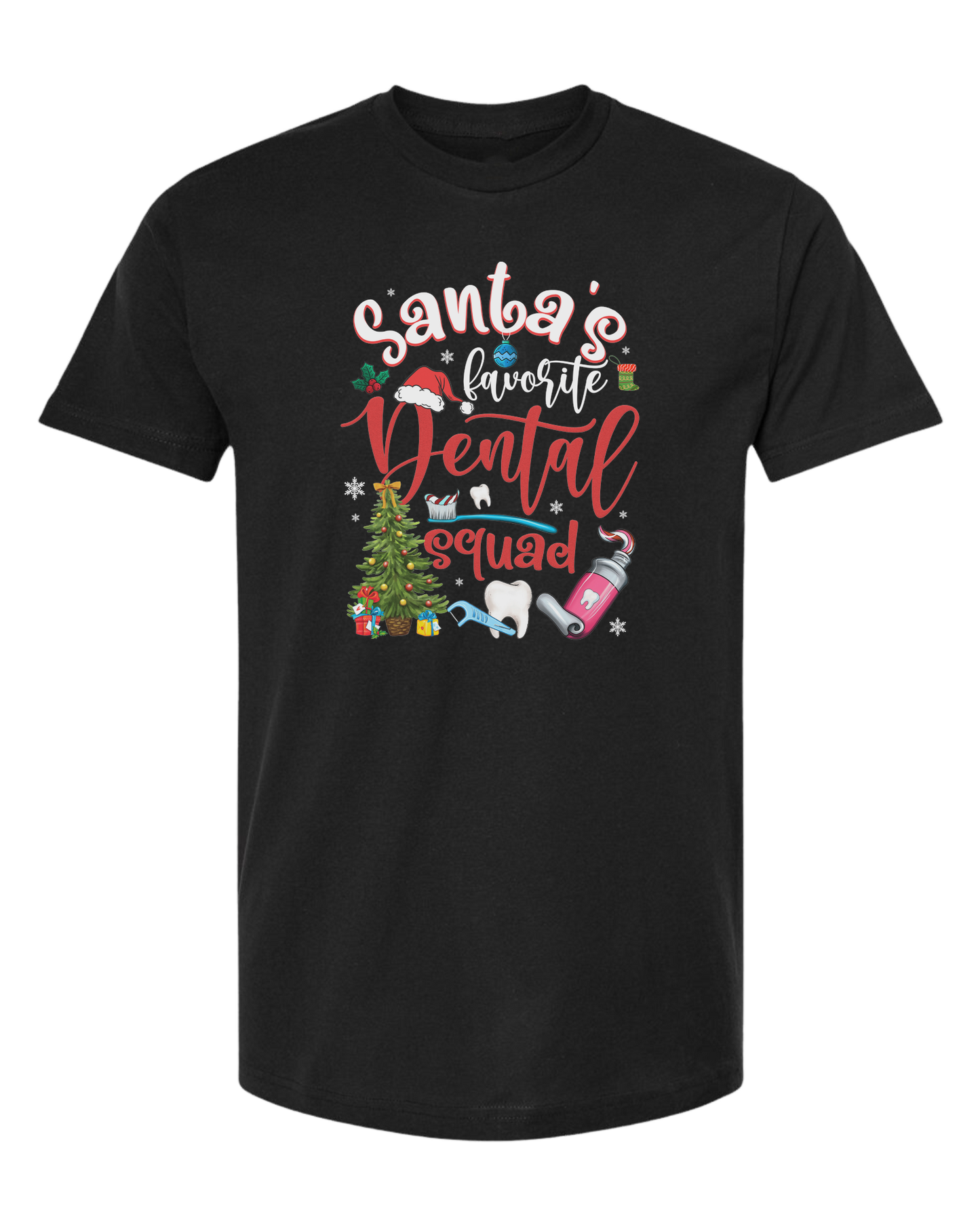 "Santa's favorite dental Squad" graphic Unisex crew-neck graphic tee Black