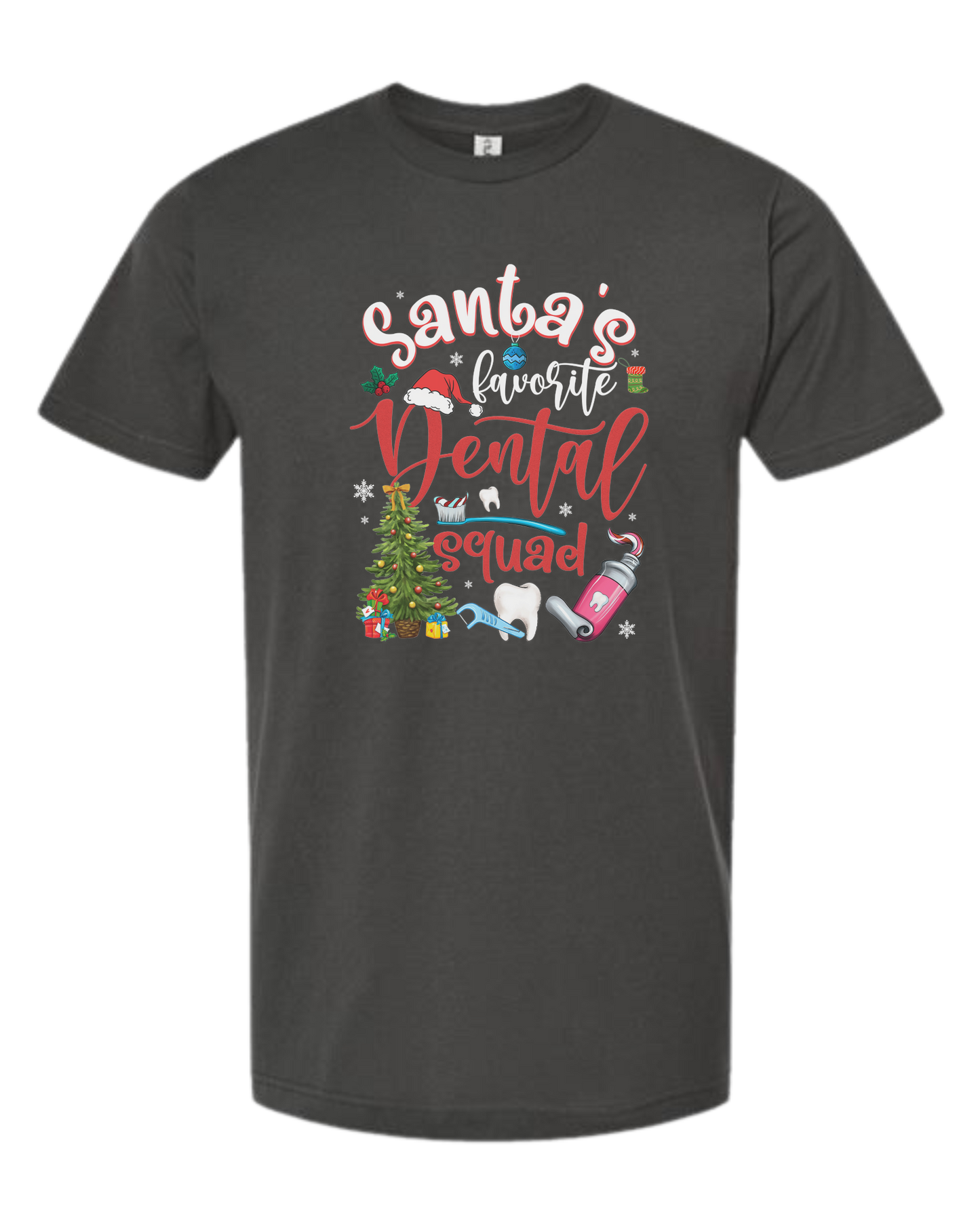 "Santa's favorite dental Squad" graphic Unisex crew-neck graphic tee Charcoal Grey
