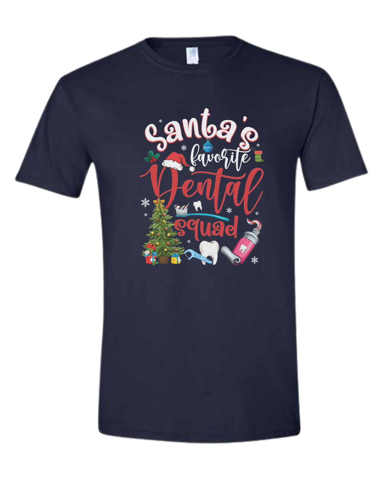 "Santa's favorite dental Squad" graphic Unisex crew-neck graphic tee Navy Blue