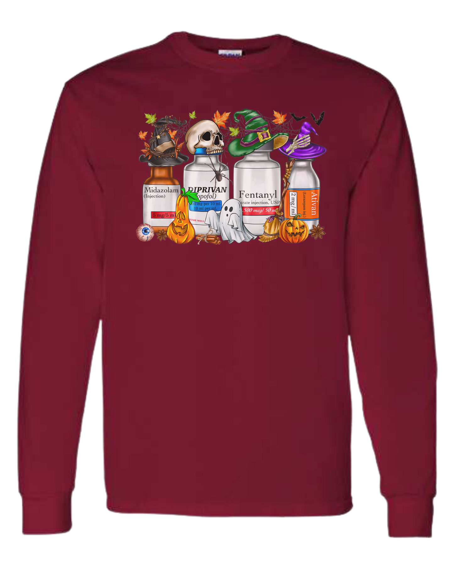Spooky Medication Bottles graphic Classic unisex crewneck sweatshirt Cardinal Red