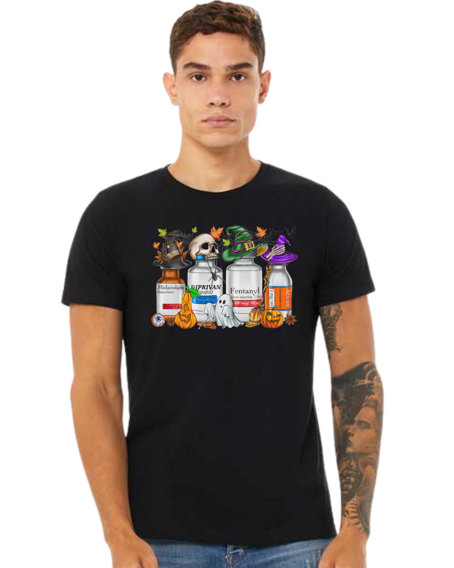 Spooky Medication Bottles graphic Premium unisex crewneck tee Black