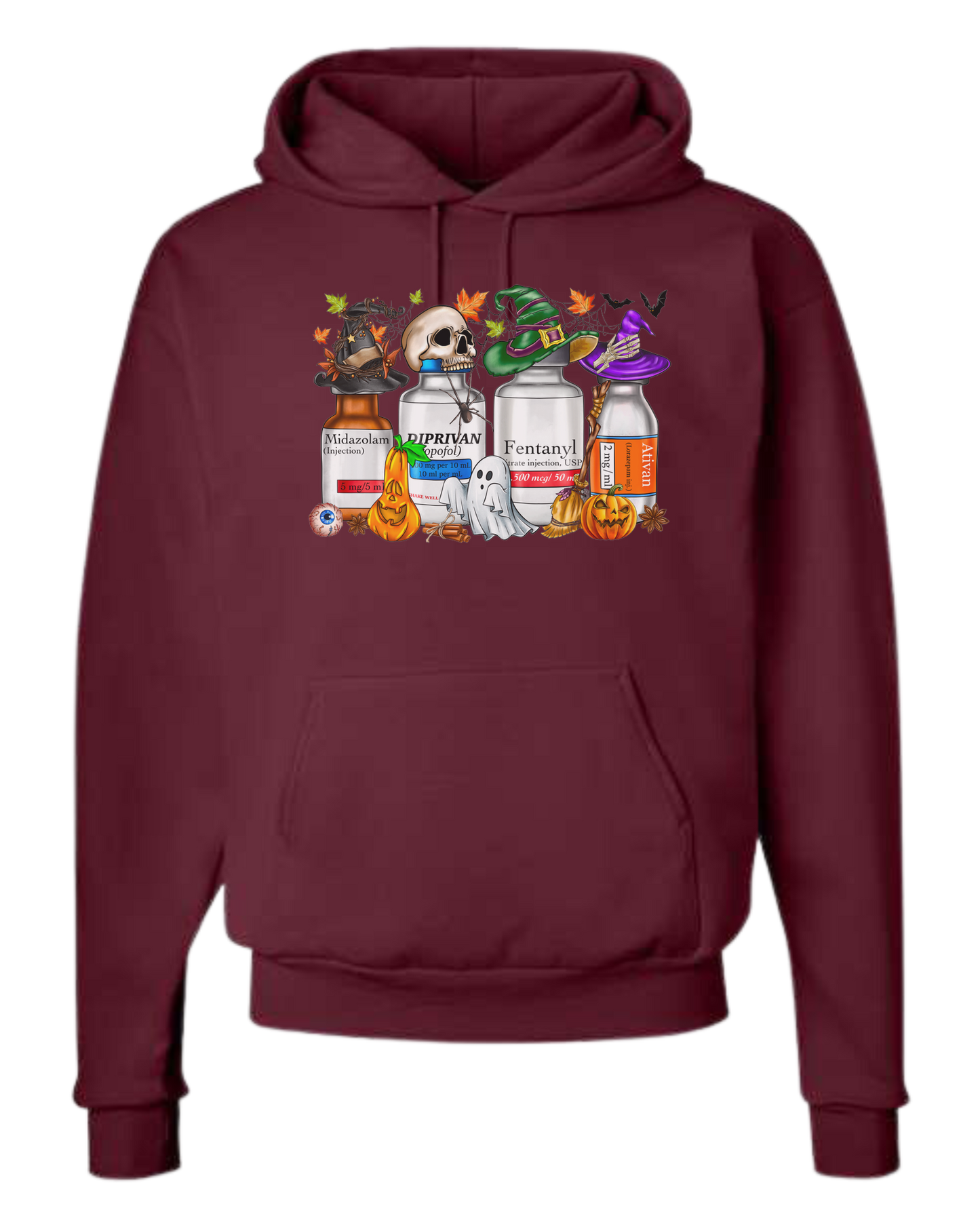 Spooky Medication Bottles graphic Unisex Classic Hoodie Maroon